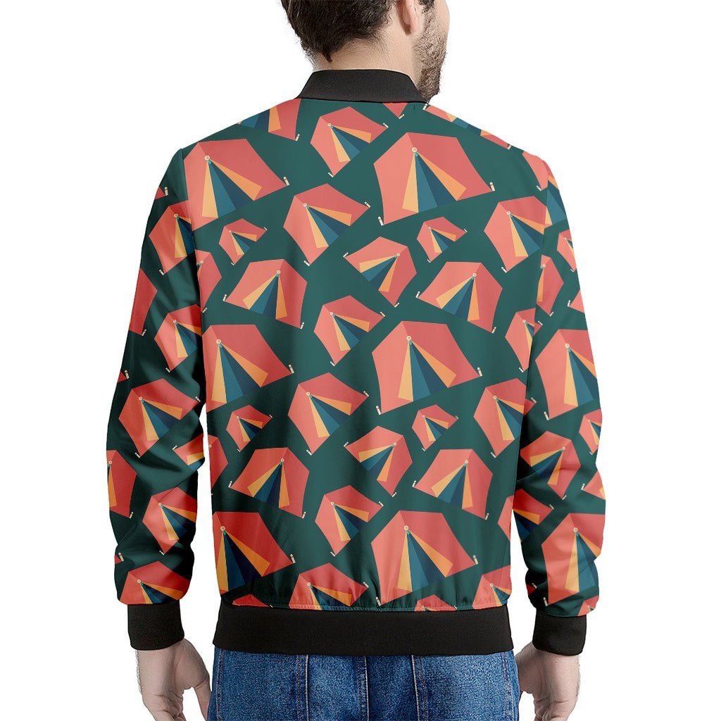 Camping Tent Pattern Print Men's Bomber Jacket - Premium Polyester Blend