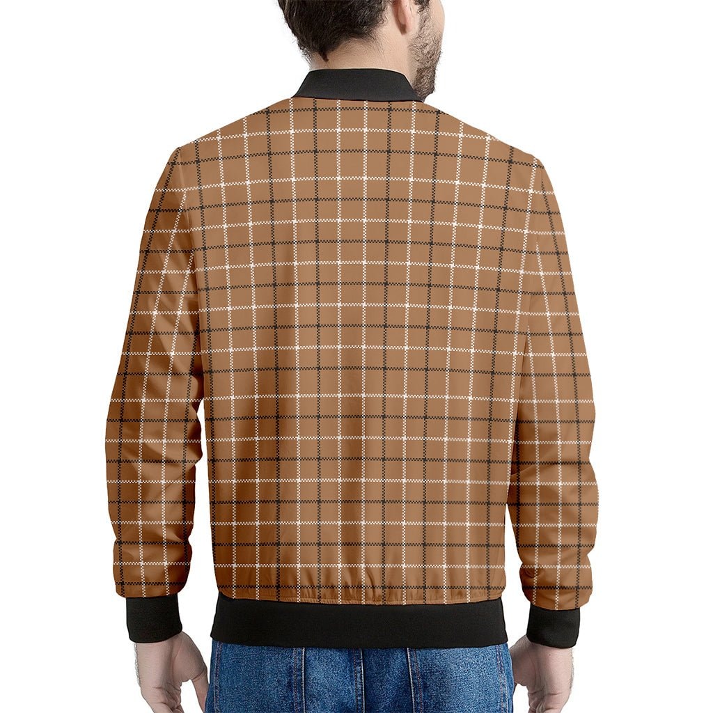 Brown Tattersall Pattern Print Men's Bomber Jacket - Premium Polyester Blend