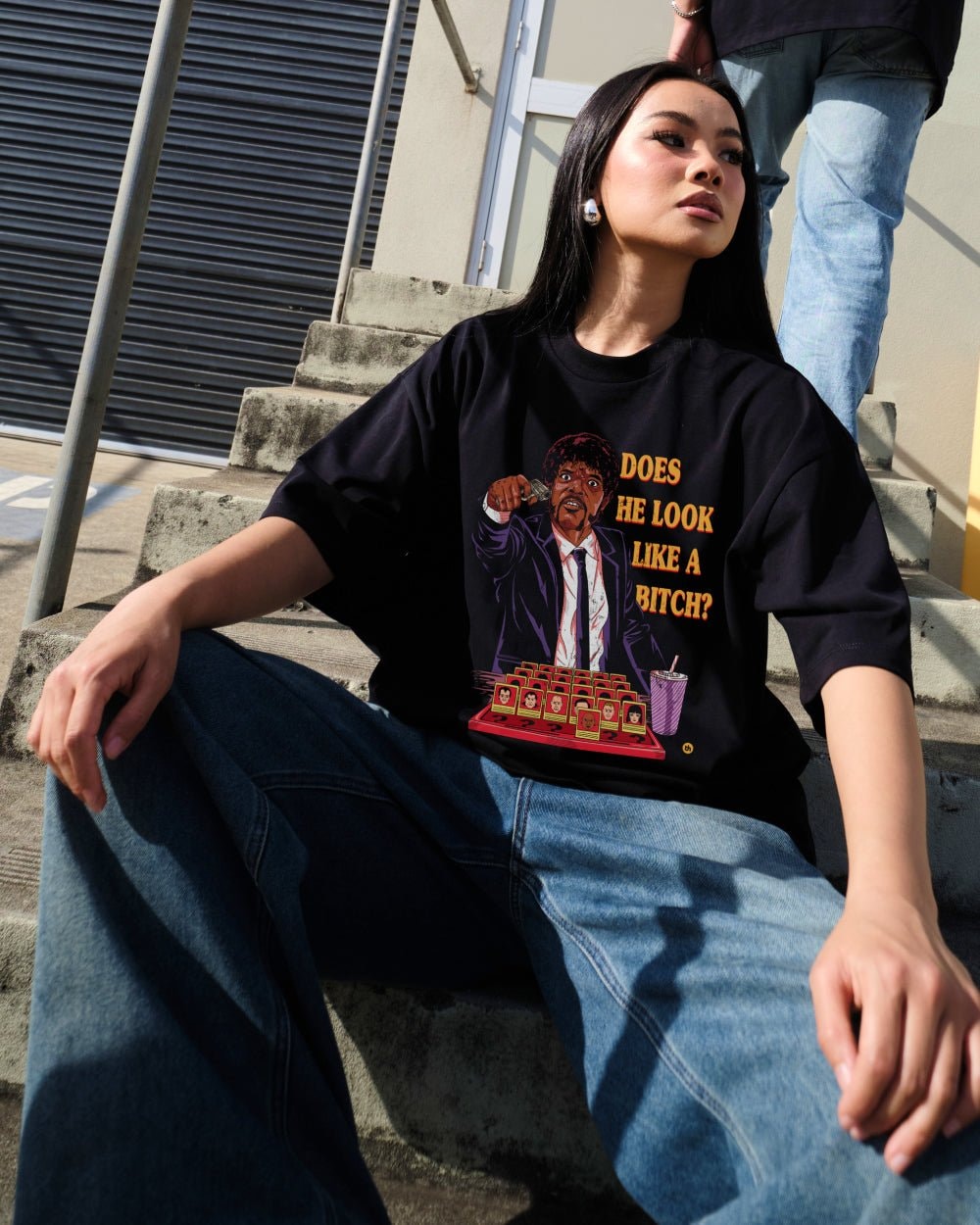Does He Look Like a Bitch Oversized Graphic Tee - Unisex 100% Combed Cotton Heavyweight 275gsm