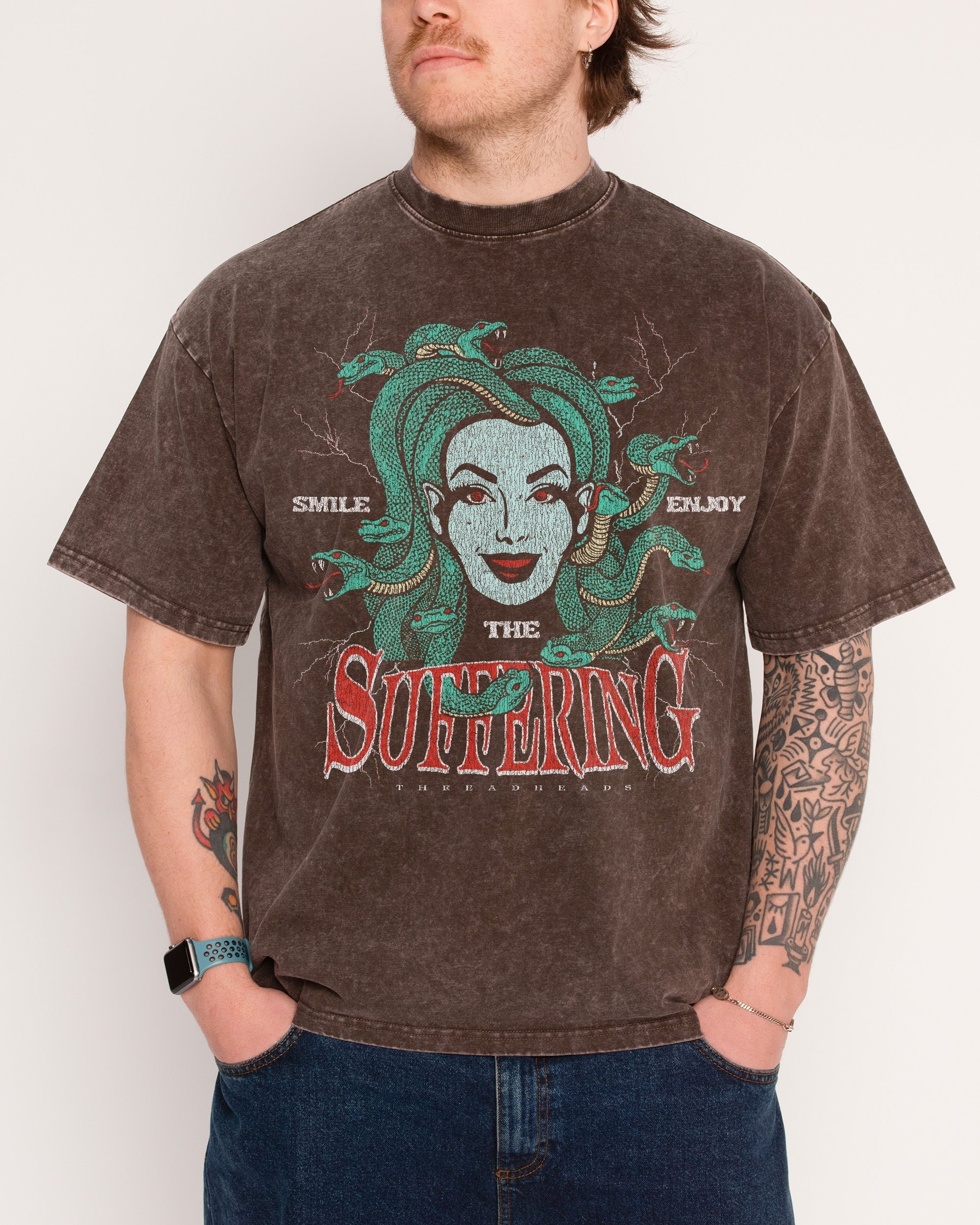 Smile Suffering Oversized Graphic Tee - Threadheads 90s Boxy Fit Unisex Cotton