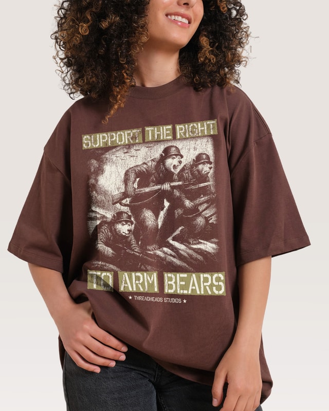 Arm Bears Oversized Graphic Tee - Unisex 90s Boxy Fit 100% Combed Cotton