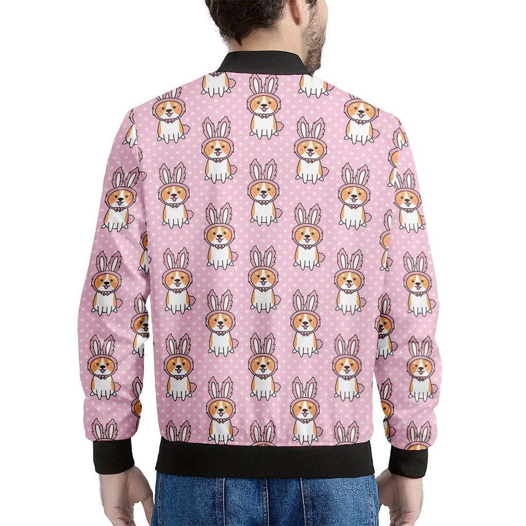 Bunny Corgi Pattern Print Men's Bomber Jacket - Premium Polyester Blend
