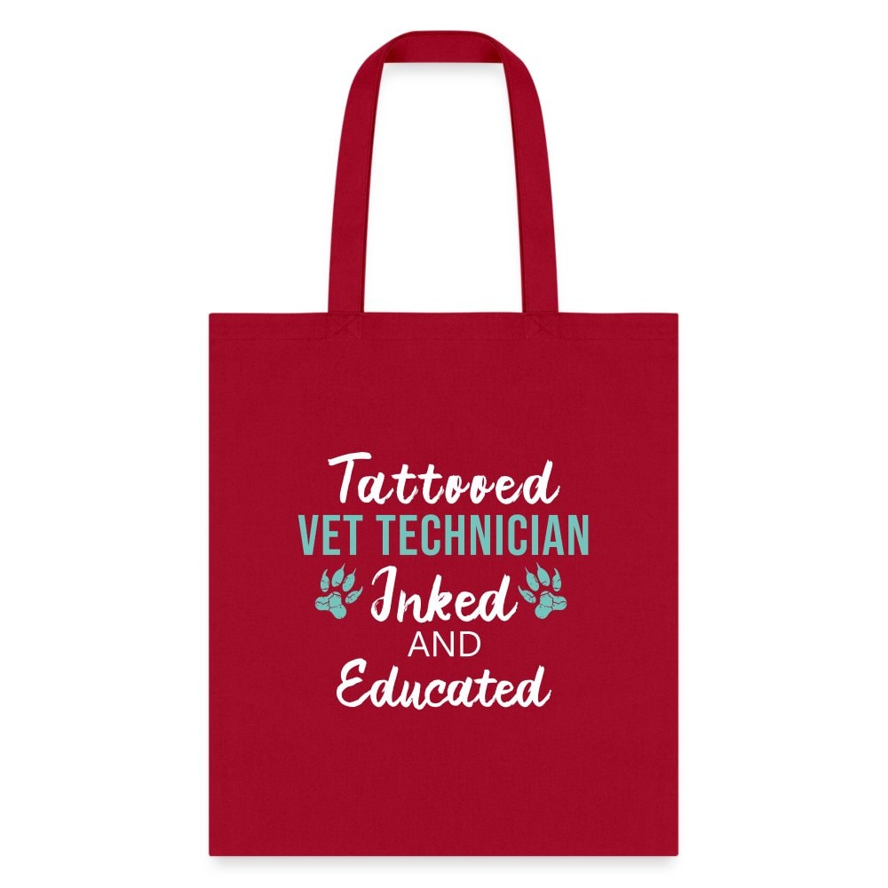 Inked and Educated Vet Technician Tote Bag - 18x18 Inch Black Lined Polyester Poplin