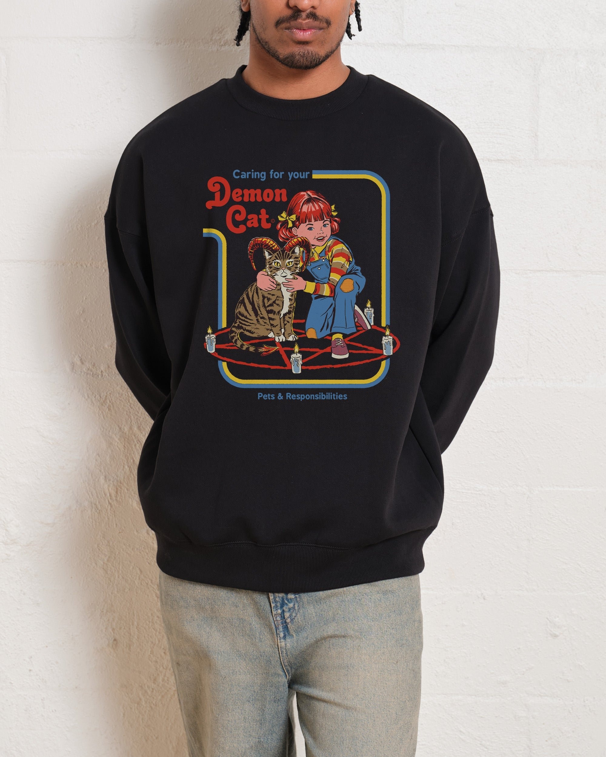 Caring for Your Demon Cat Sweatshirt by Steven Rhodes Unisex Graphic