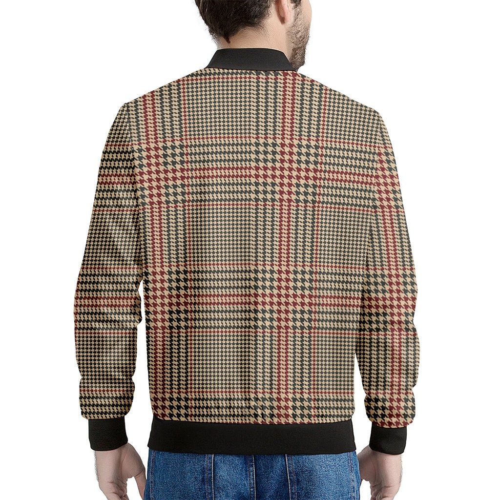 Brown Beige Red Glen Plaid Print Men's Bomber Jacket