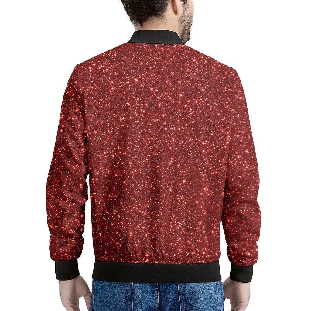 Burgundy Glitter Print Men's Bomber Jacket - Premium Polyester Blend