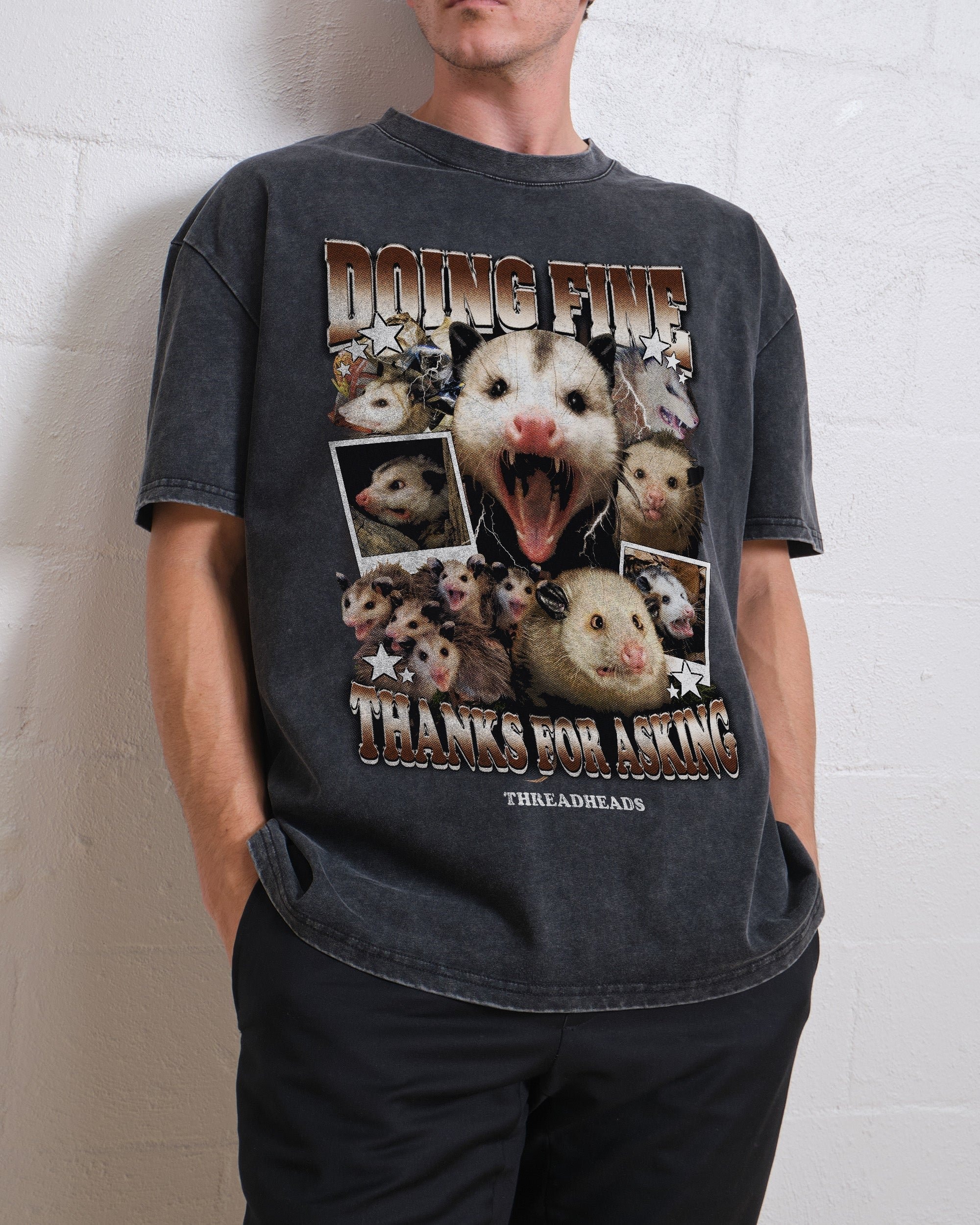 Doing Fine Opossum Oversized Graphic Tee - Unisex 100% Combed Cotton Heavyweight