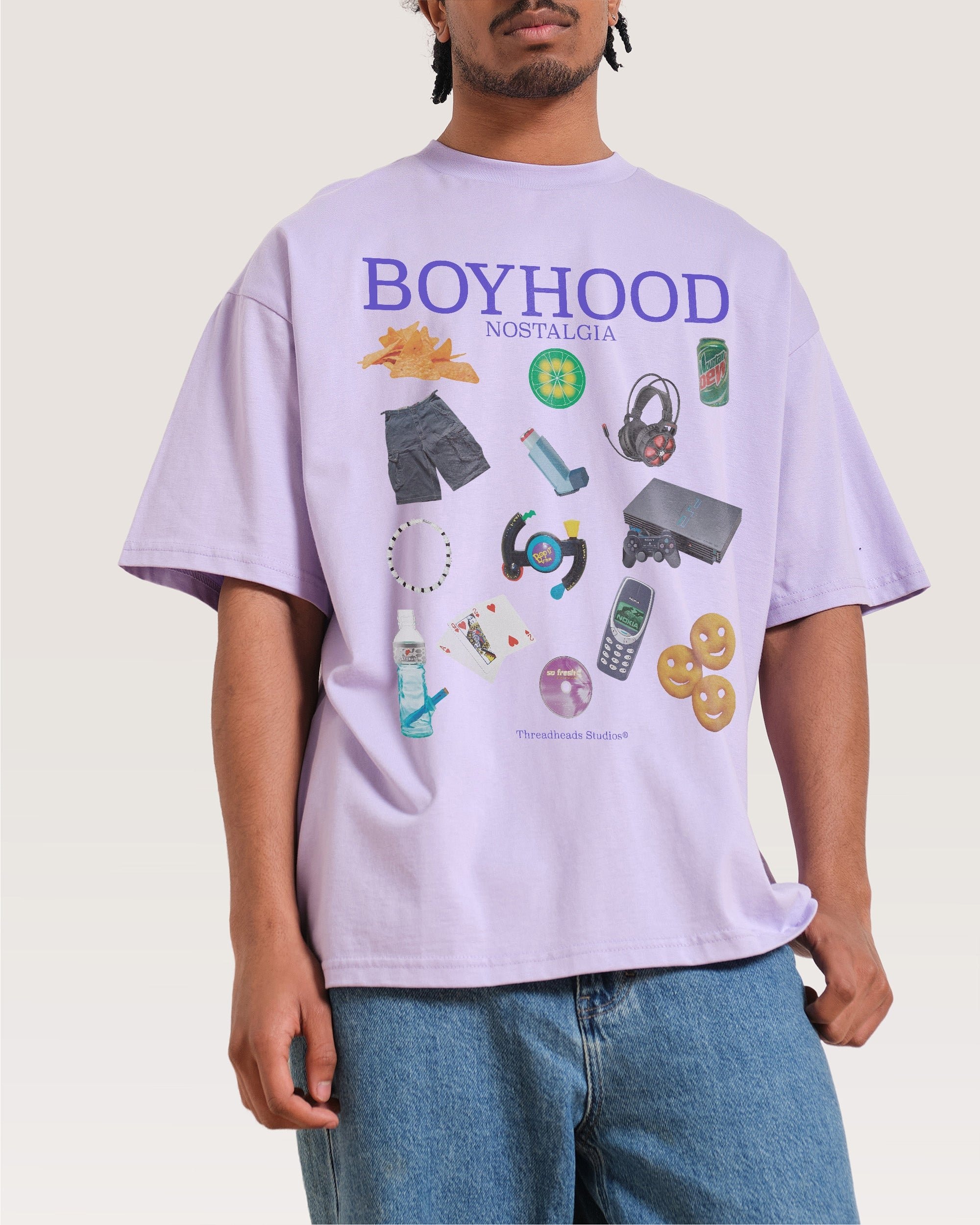 Boyhood Nostalgia Oversized Graphic Tee - Threadheads 90s Boxy Fit 100% Combed Cotton