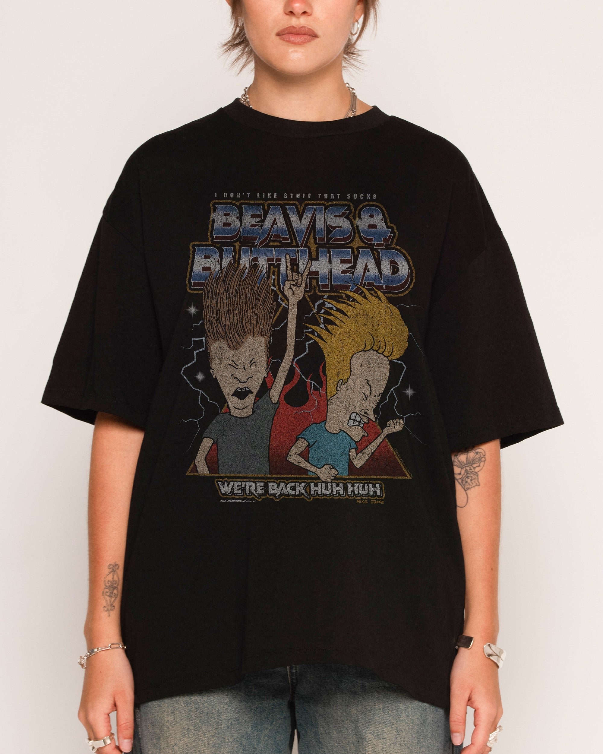 Heh Heh Metalheads Oversized Beavis and Butt-Head Graphic Tee - Unisex 100% Combed Cotton
