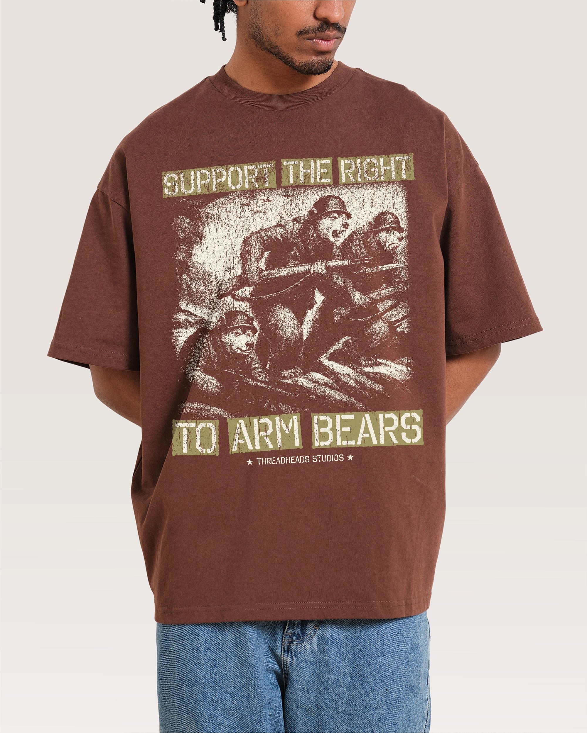 Arm Bears Oversized Graphic Tee - Unisex 90s Boxy Fit 100% Combed Cotton