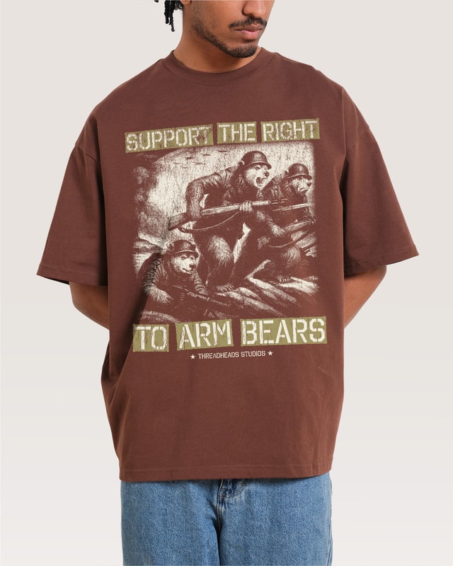 Arm Bears Oversized Graphic Tee - Unisex 90s Boxy Fit 100% Combed Cotton