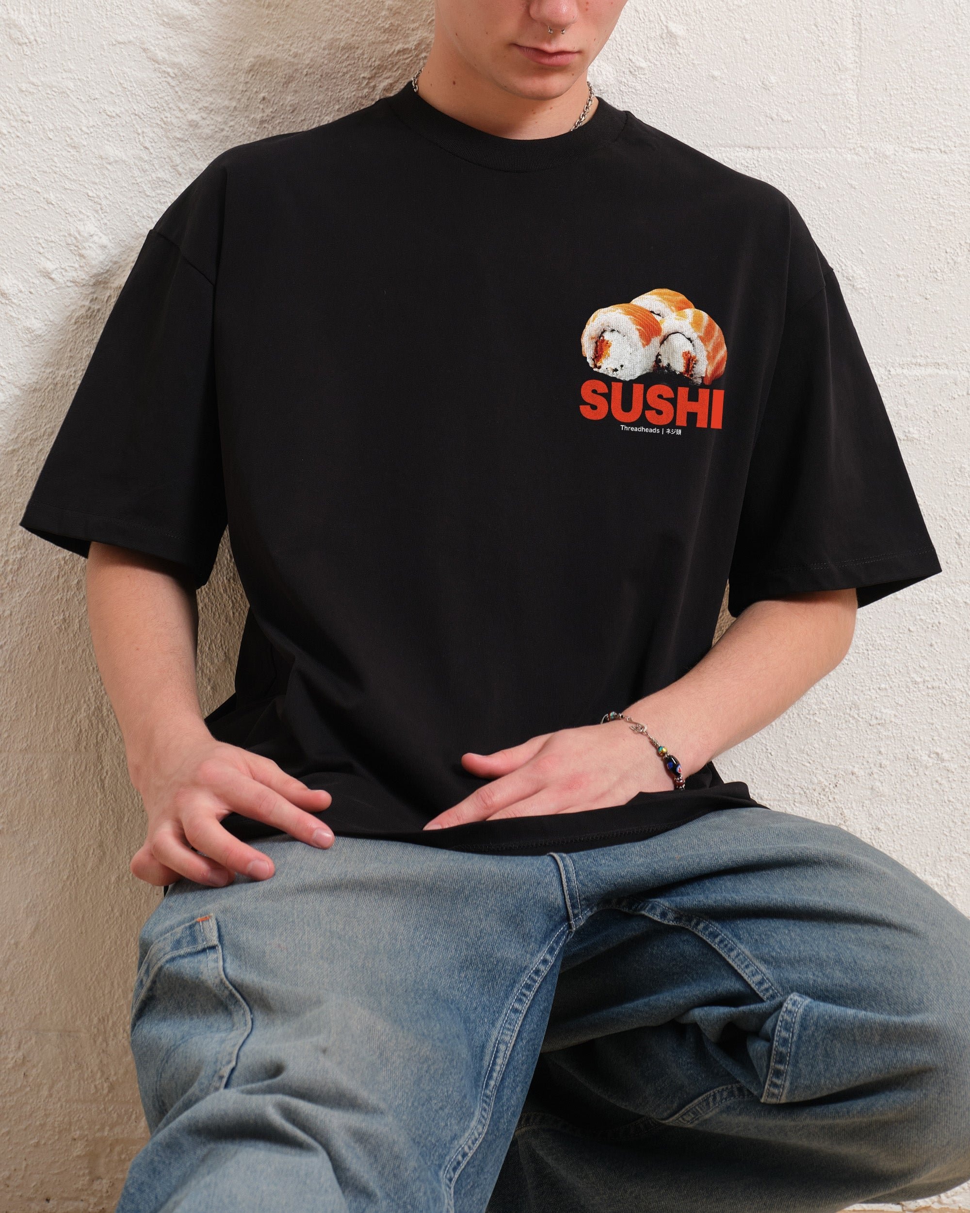 Sushi Oversized Graphic Tee - Threadheads 90s Boxy Fit Unisex Cotton T-Shirt