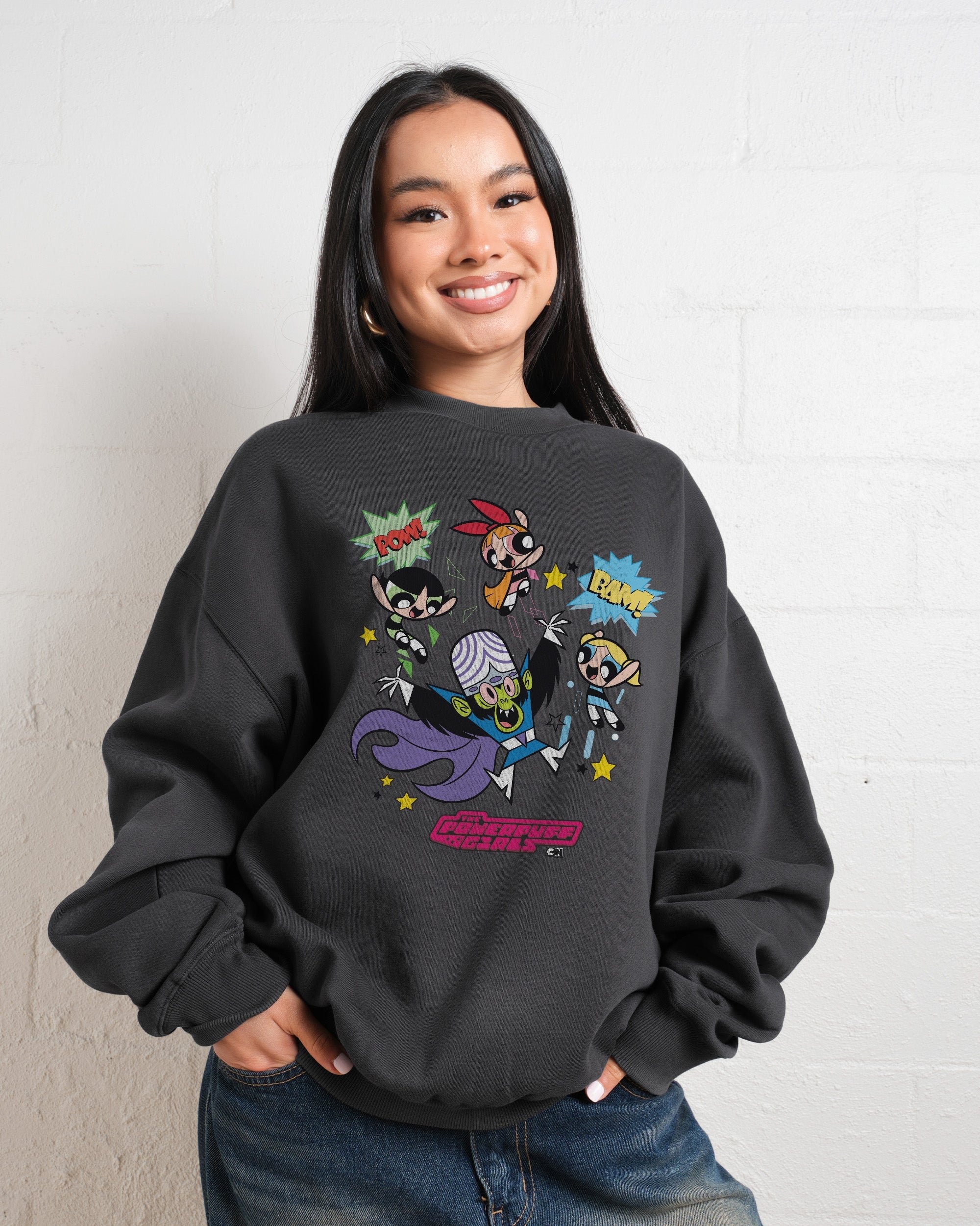 Powerpuff Pow Unisex Sweatshirt - Official Powerpuff Girls Graphic Print, 340gsm Cotton-Poly Blend