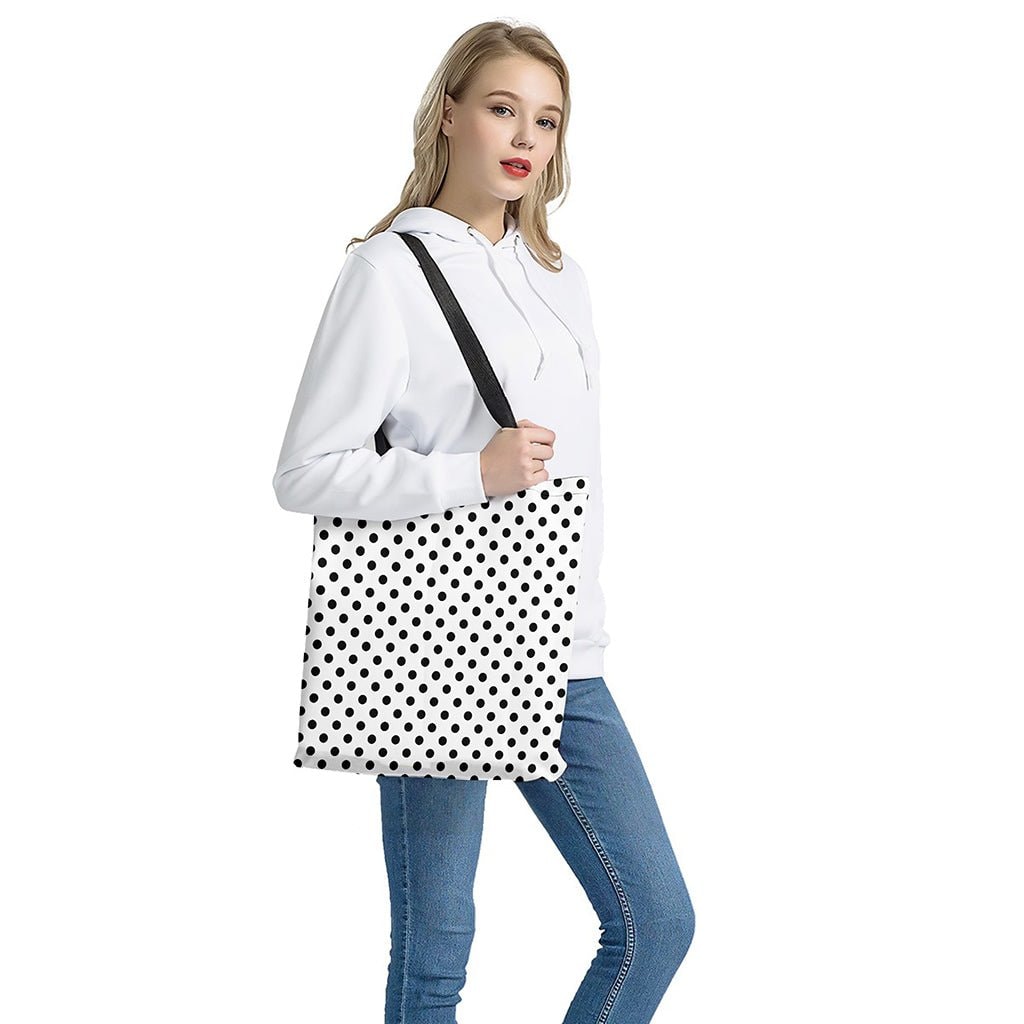 White Black Polka Dot Pattern Print Polyester Tote Bag