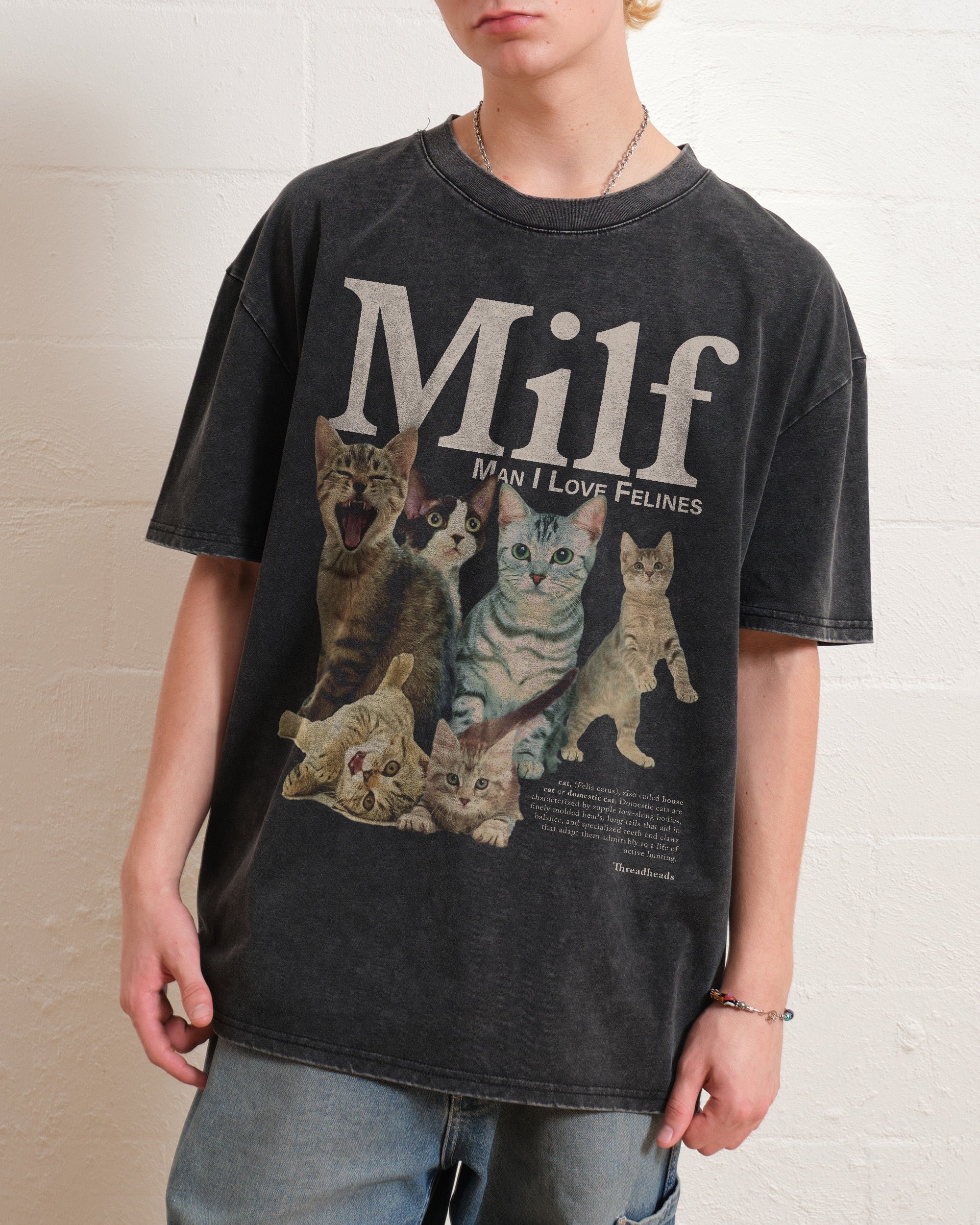 Man I Love Felines Oversized Graphic Tee Unisex 90s Boxy Fit 100% Combed Cotton