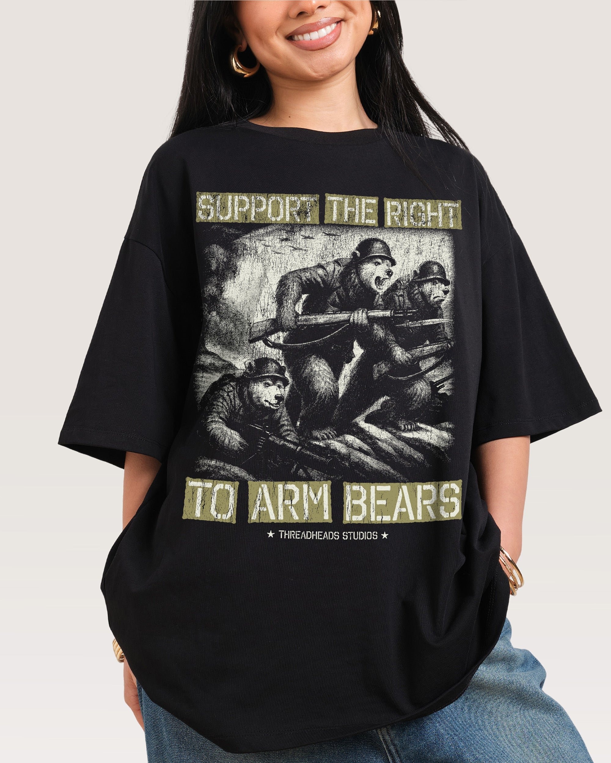 Arm Bears Oversized Graphic Tee - Unisex 90s Boxy Fit 100% Combed Cotton