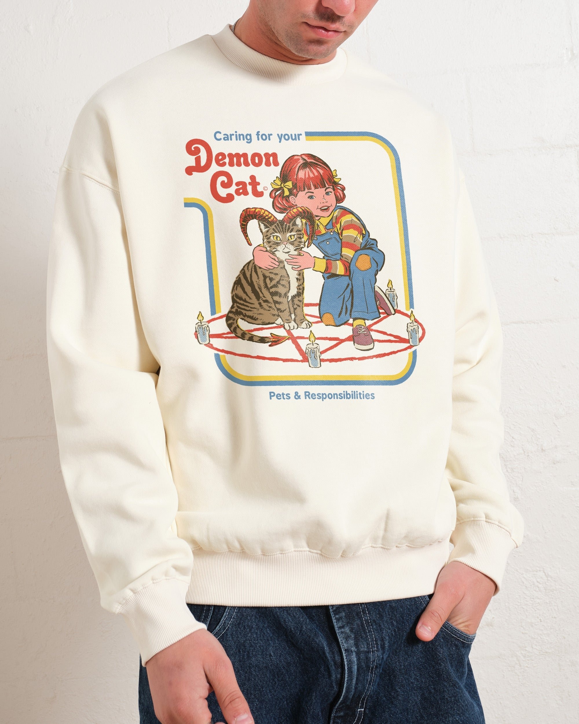 Caring for Your Demon Cat Sweatshirt by Steven Rhodes Unisex Graphic