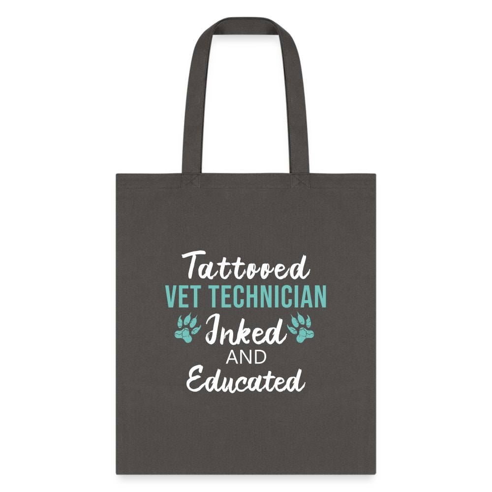Inked and Educated Vet Technician Tote Bag - 18x18 Inch Black Lined Polyester Poplin