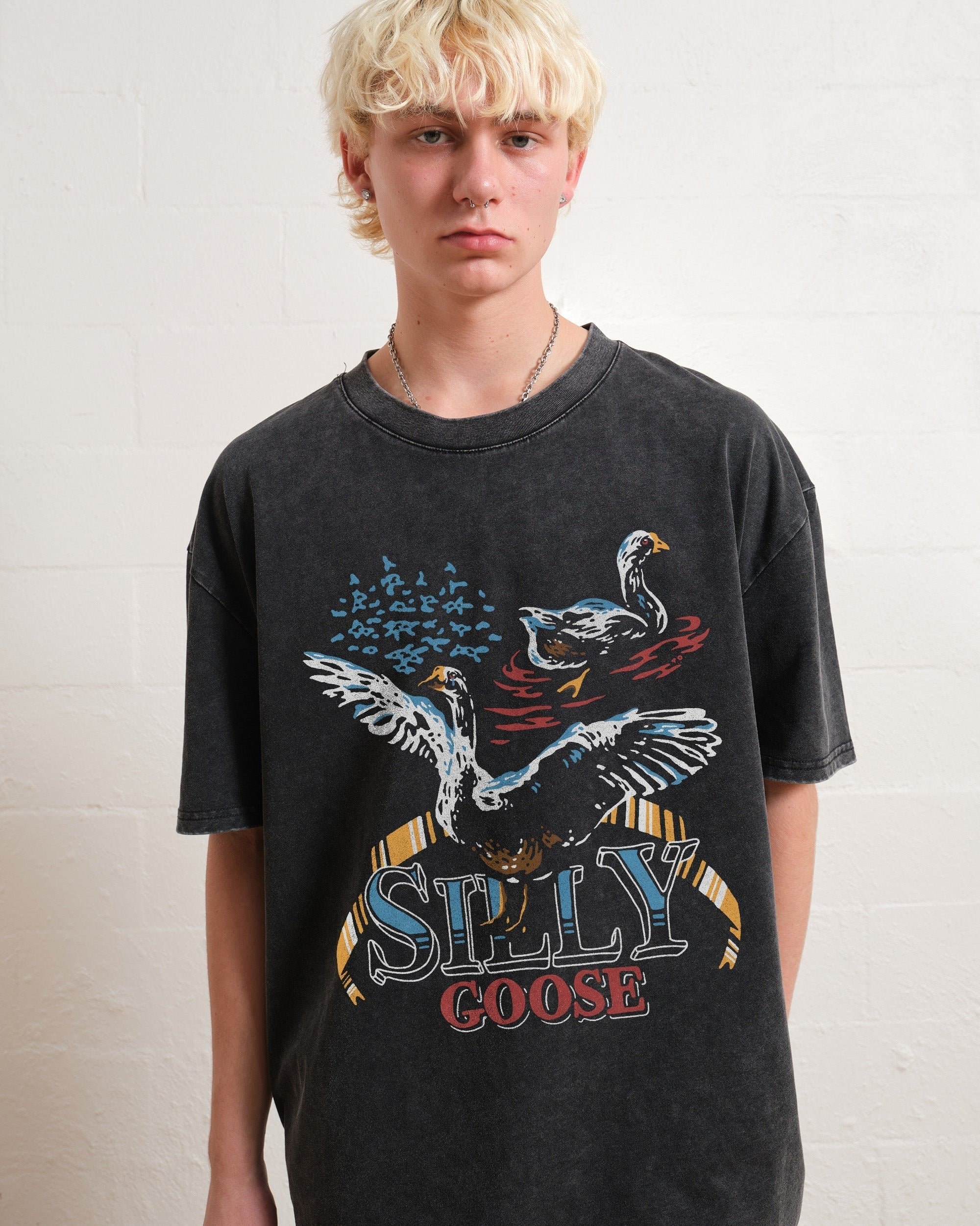 Silly Goose Oversized Graphic Tee - Unisex 90s Boxy Fit 100% Combed Cotton