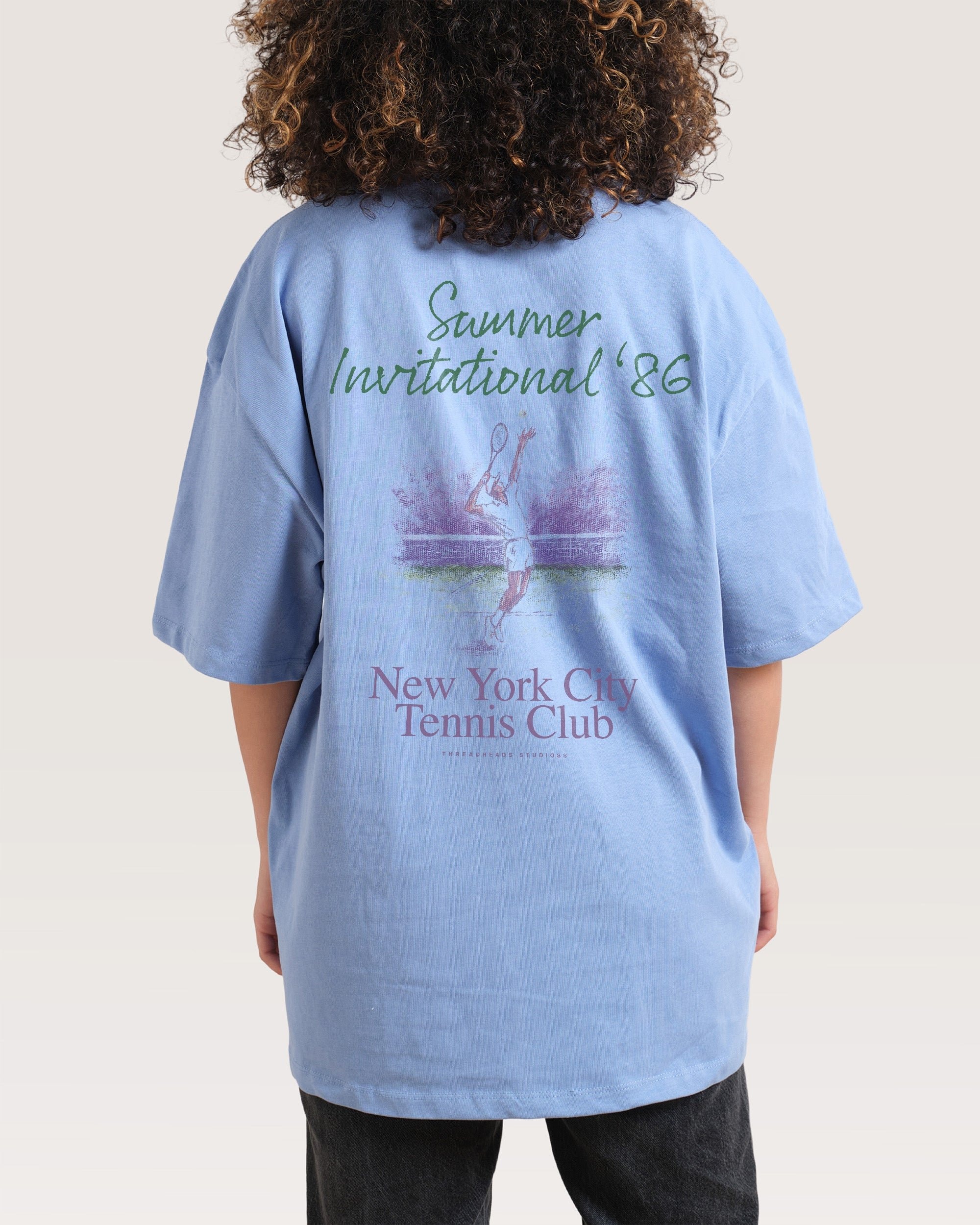 NYC Tennis Club Oversized Graphic Tee - Unisex 90s Boxy Fit 100% Combed Cotton