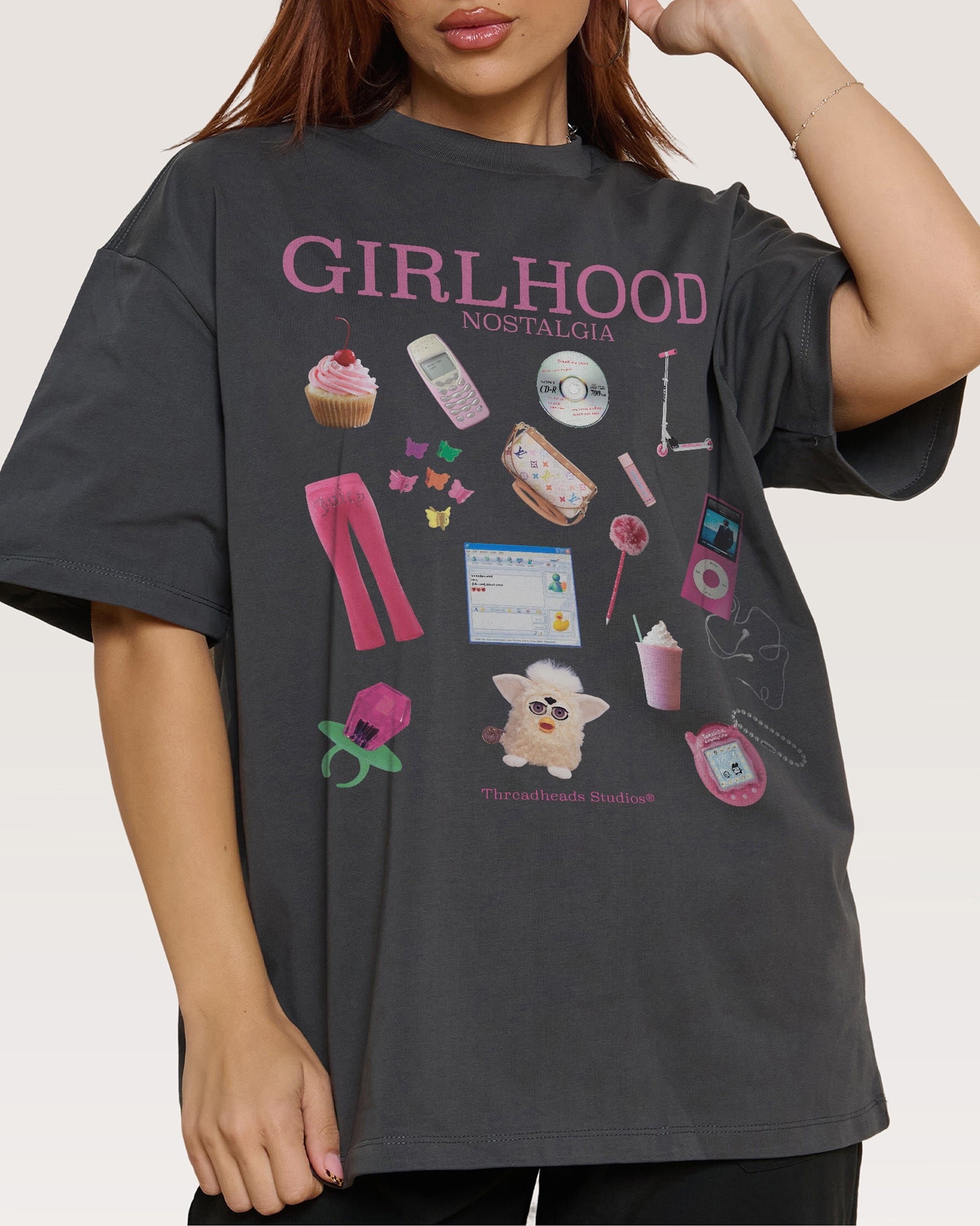 Girlhood Nostalgia Oversized Graphic Tee - 90s Boxy Fit Heavyweight Cotton