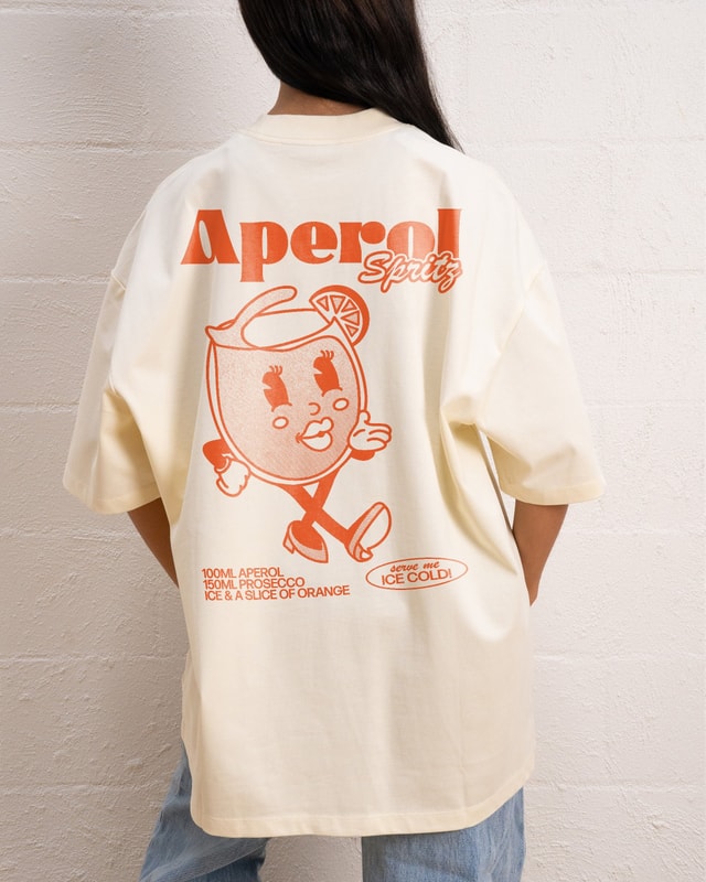 Aperol Spritz Oversized Graphic Tee - Unisex 90s Boxy Fit 100% Combed Cotton