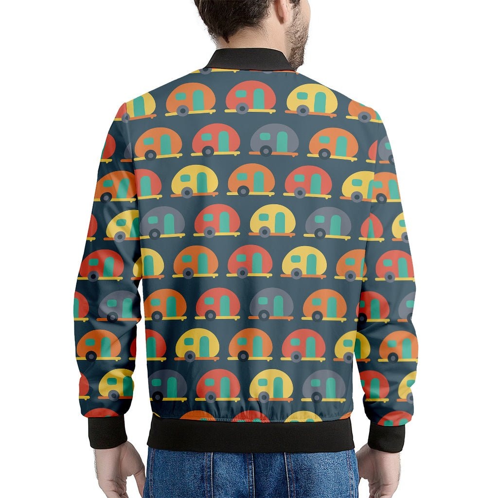 Camping Van Pattern Print Men's Bomber Jacket - Premium Polyester Blend