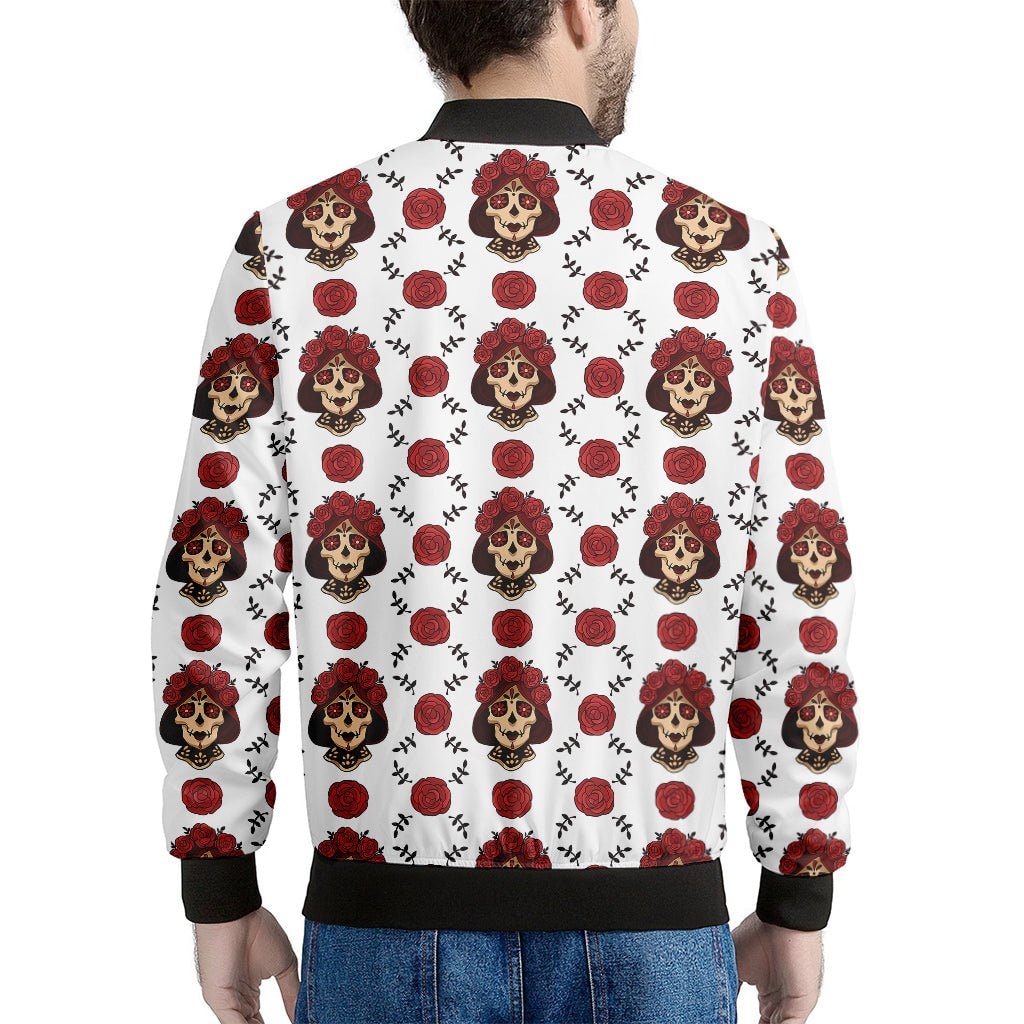 Calavera Girl Skull Pattern Print Men's Bomber Jacket
