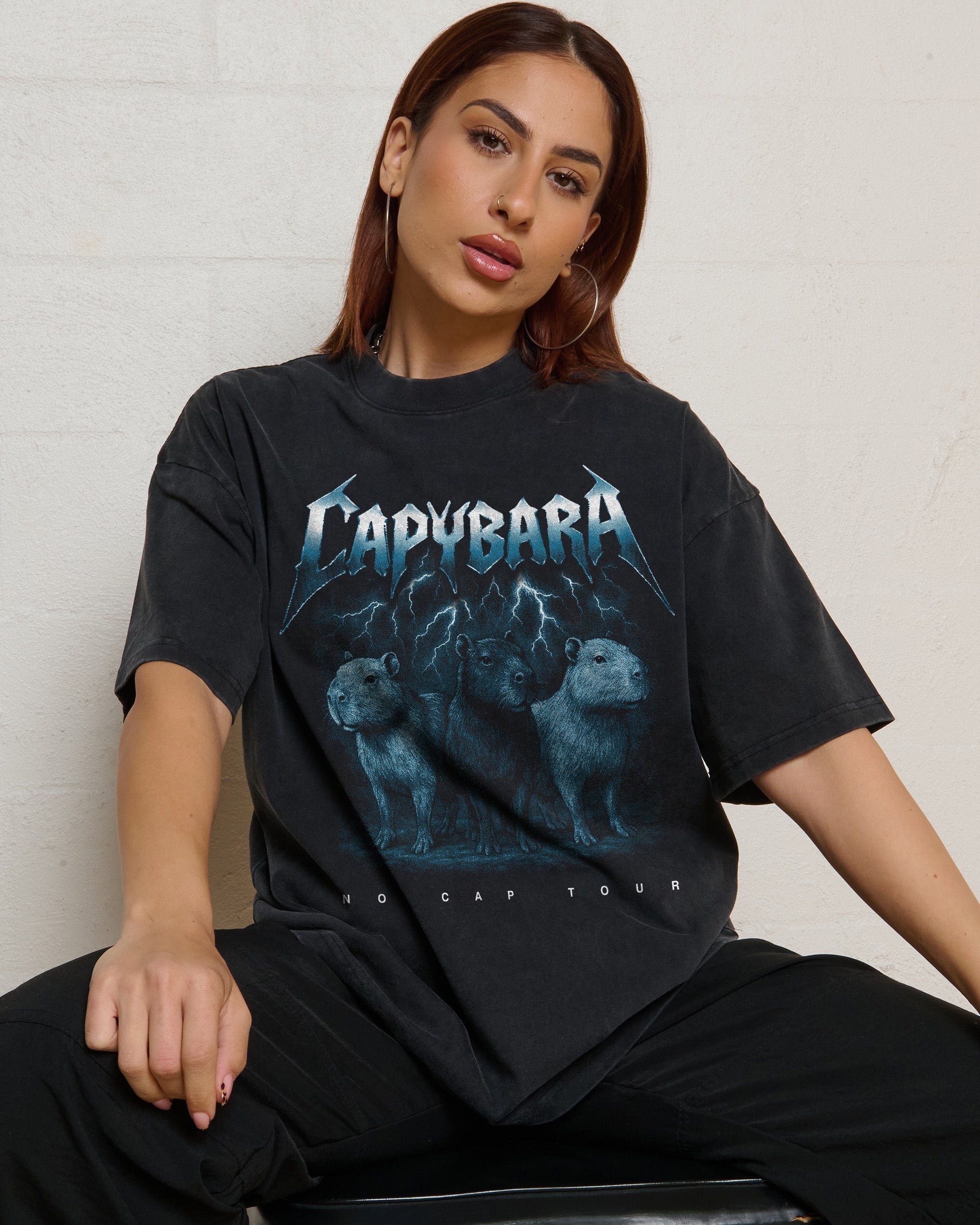 Capybara No Cap Tour Oversized Graphic T-Shirt Unisex 100% Combed Cotton