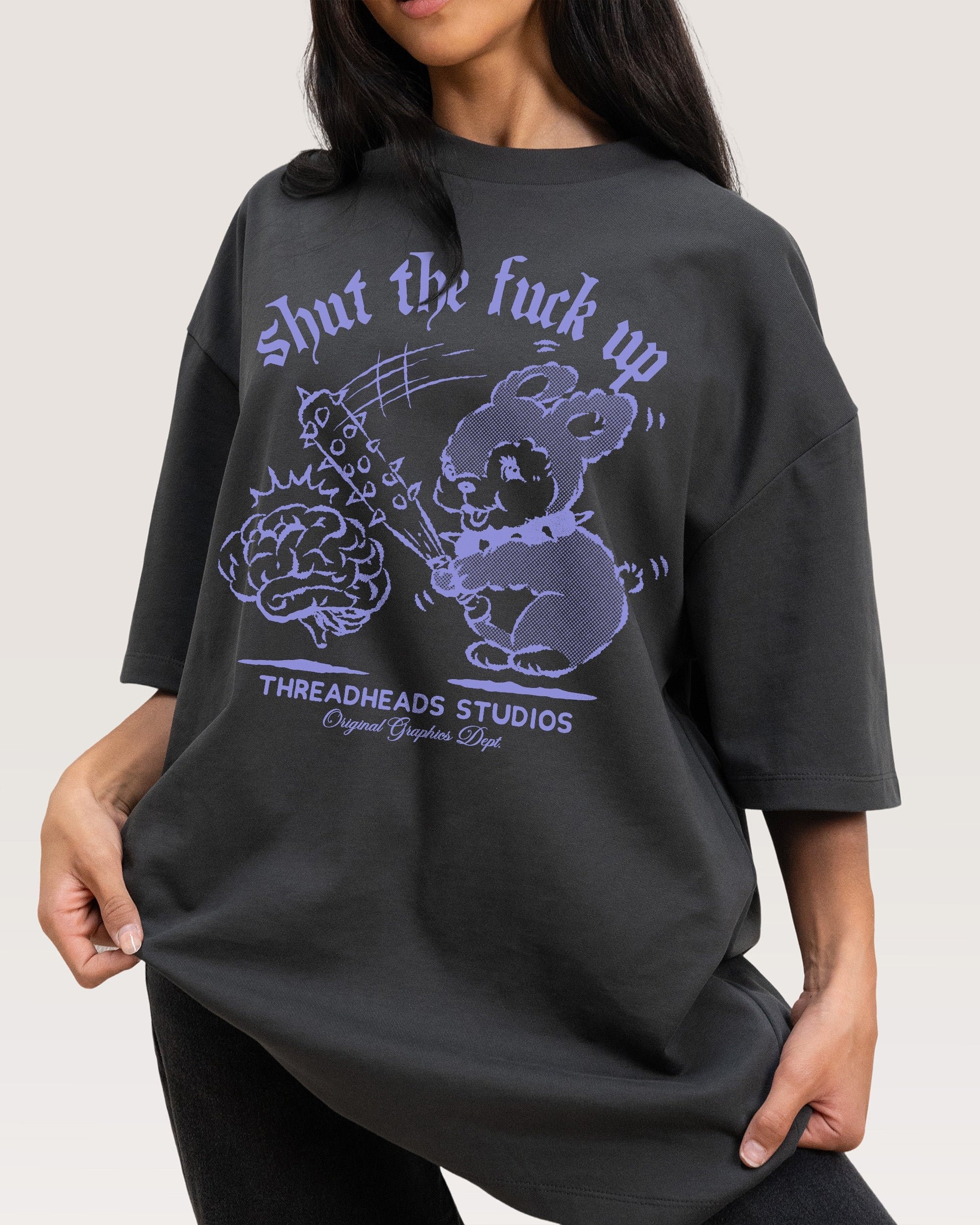 Shut the F Up Oversized Graphic Tee - Unisex 90s Boxy Fit 100% Combed Cotton