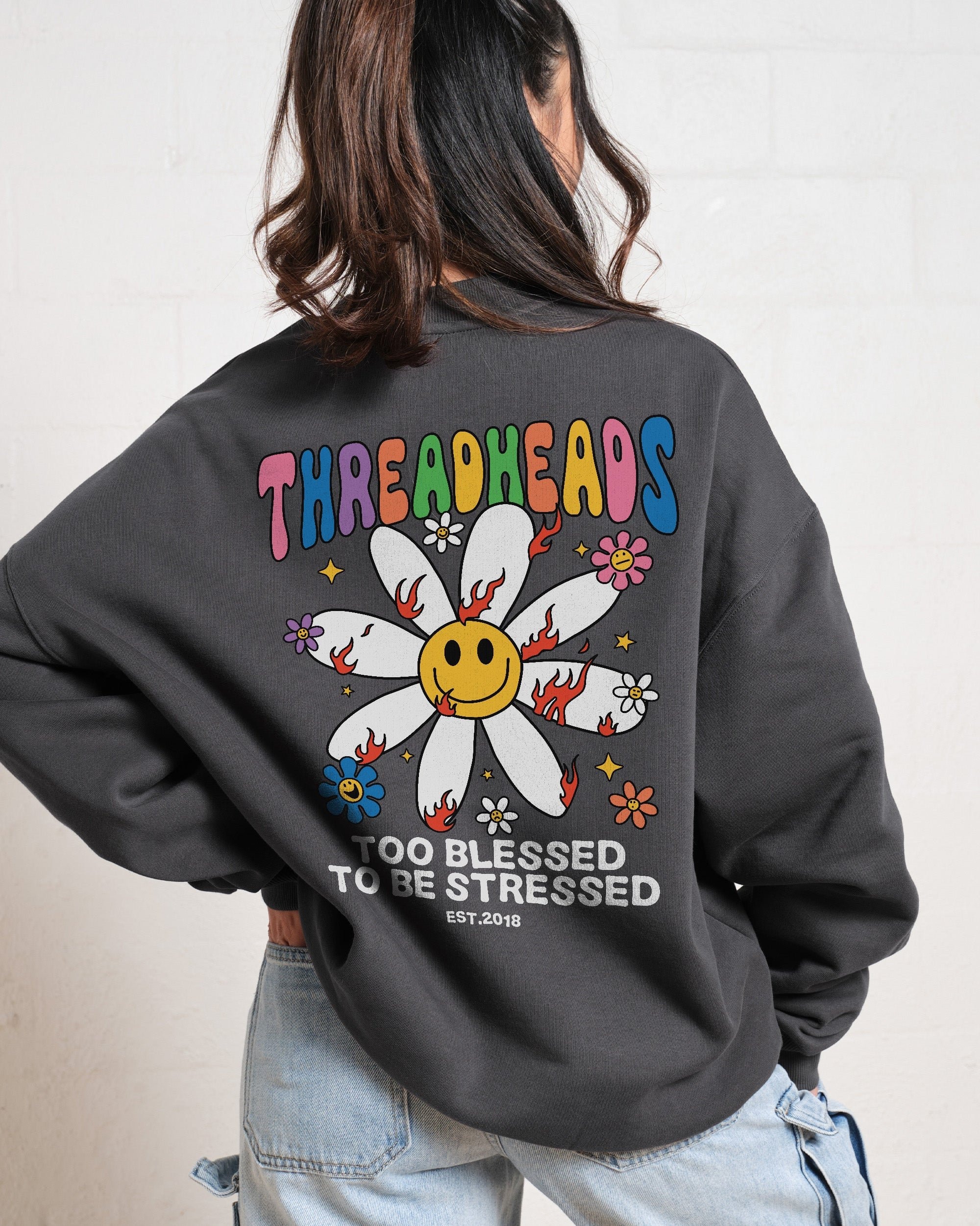 Too Blessed to be Stressed Unisex Sweatshirt - Threadheads Graphic Print, 340gsm Cotton-Poly Blend