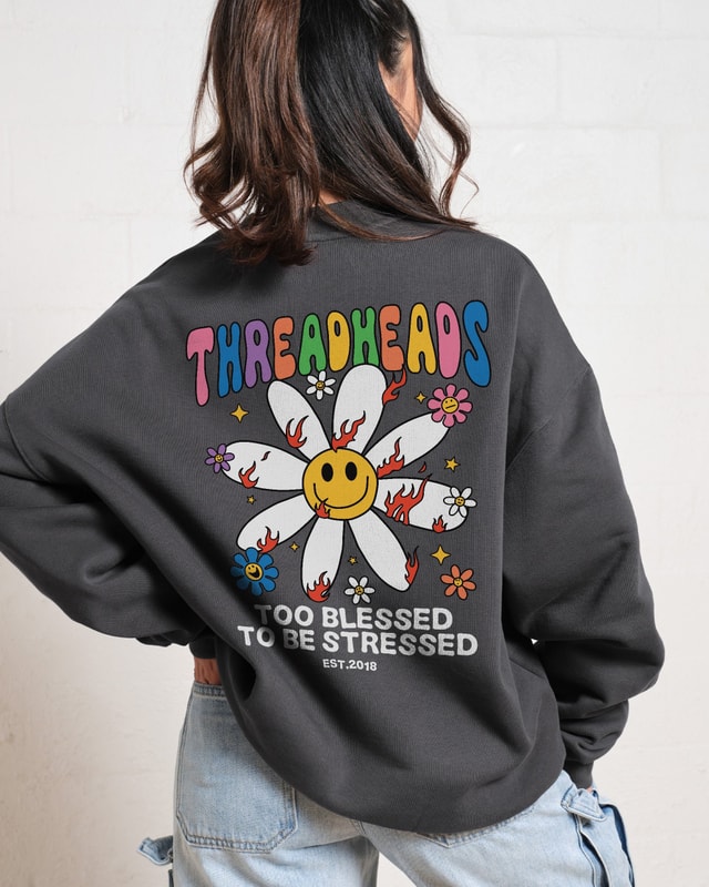 Too Blessed to be Stressed Unisex Sweatshirt - Threadheads Graphic Print, 340gsm Cotton-Poly Blend