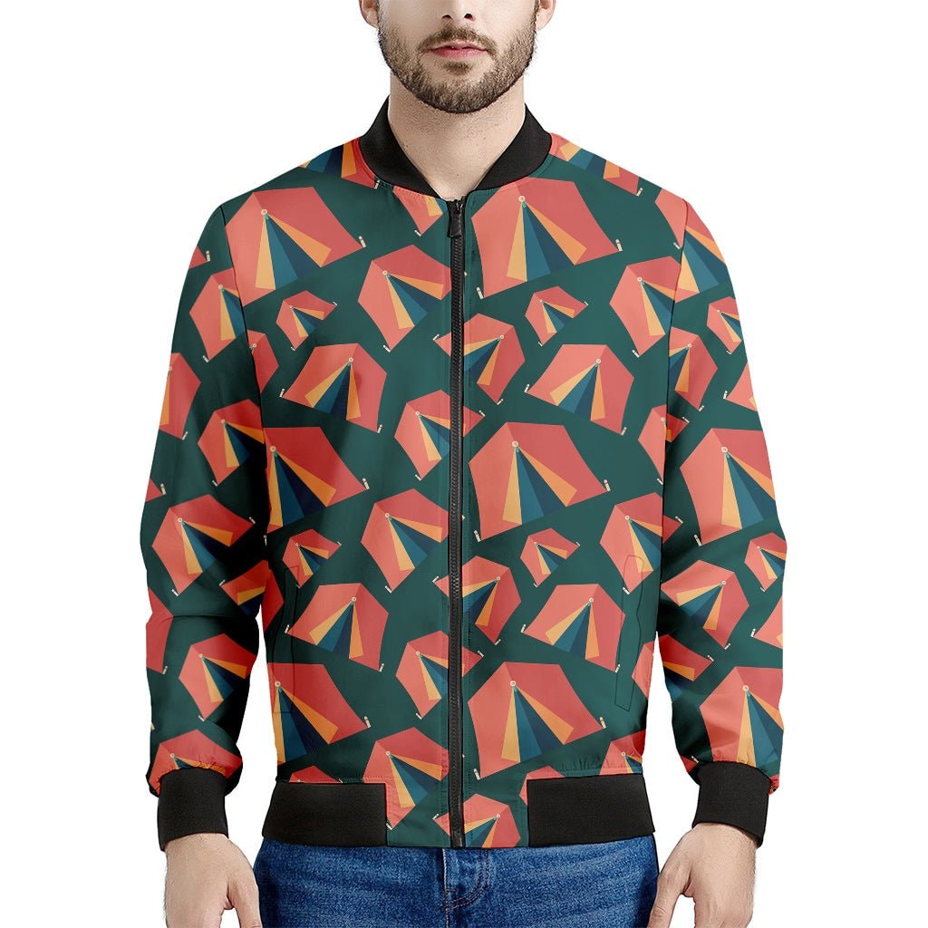 Camping Tent Pattern Print Men's Bomber Jacket - Premium Polyester Blend