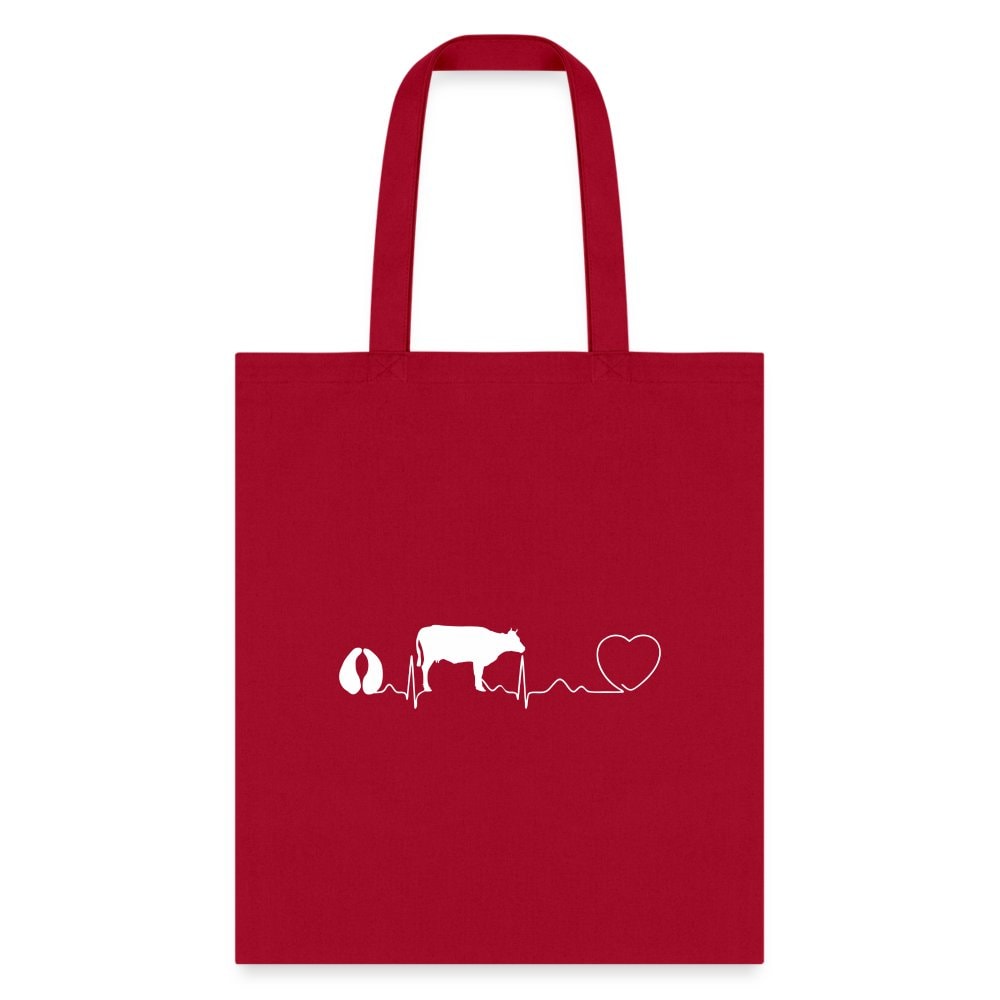 Cow Pulse Cotton Tote Bag - Large Animal Vet Design, 100% Cotton Canvas, 15.5x14.5 inches, Q-Tees