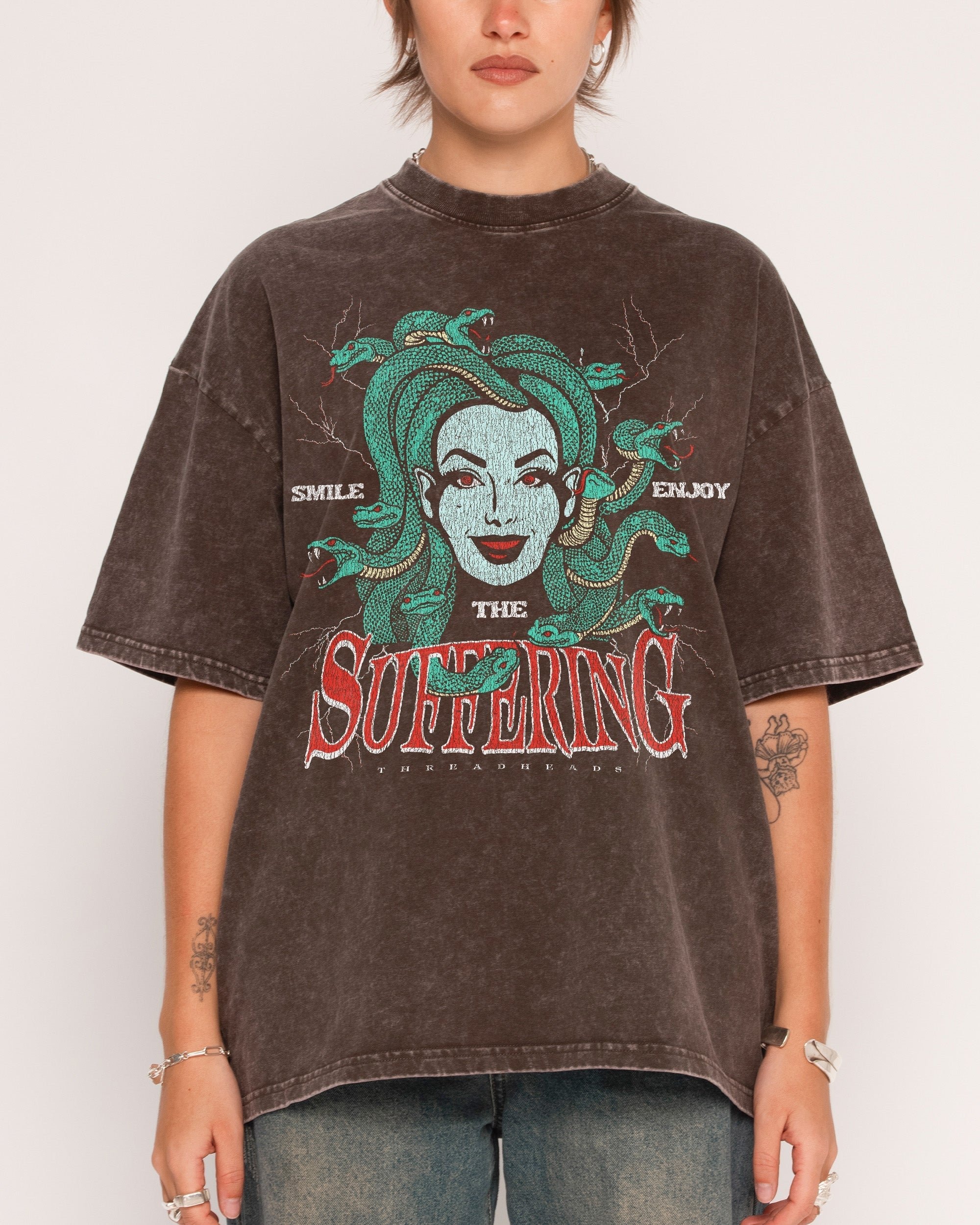 Smile Suffering Oversized Graphic Tee - Threadheads 90s Boxy Fit Unisex Cotton