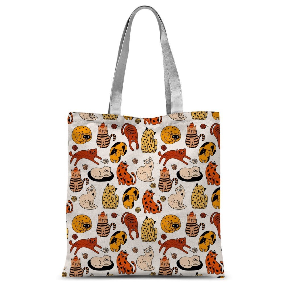 Orange Cats Pattern Sublimation Tote Bag - 300D Polyester Shopper 67cm Handles