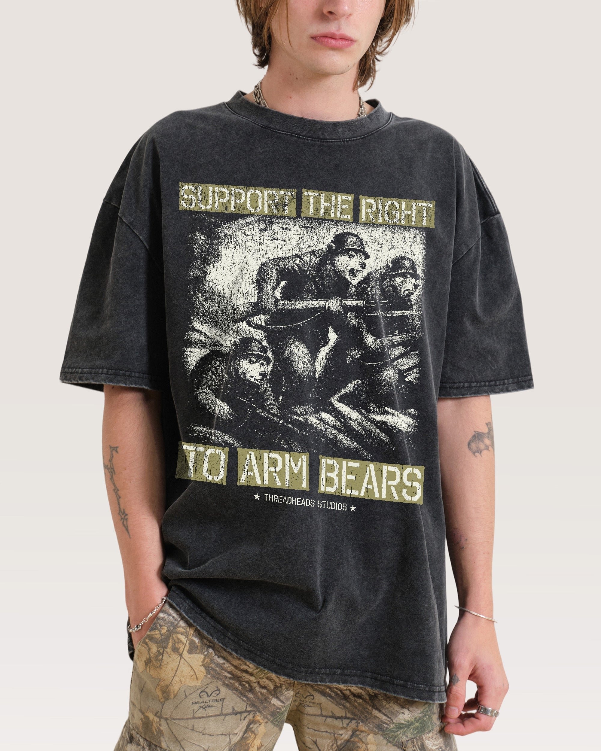 Arm Bears Oversized Graphic Tee - Unisex 90s Boxy Fit 100% Combed Cotton