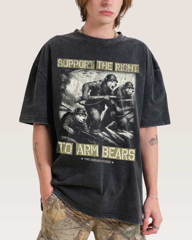 Arm Bears Oversized Graphic Tee - Unisex 90s Boxy Fit 100% Combed Cotton