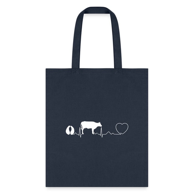 Cow Pulse Cotton Tote Bag - Large Animal Vet Design, 100% Cotton Canvas, 15.5x14.5 inches, Q-Tees