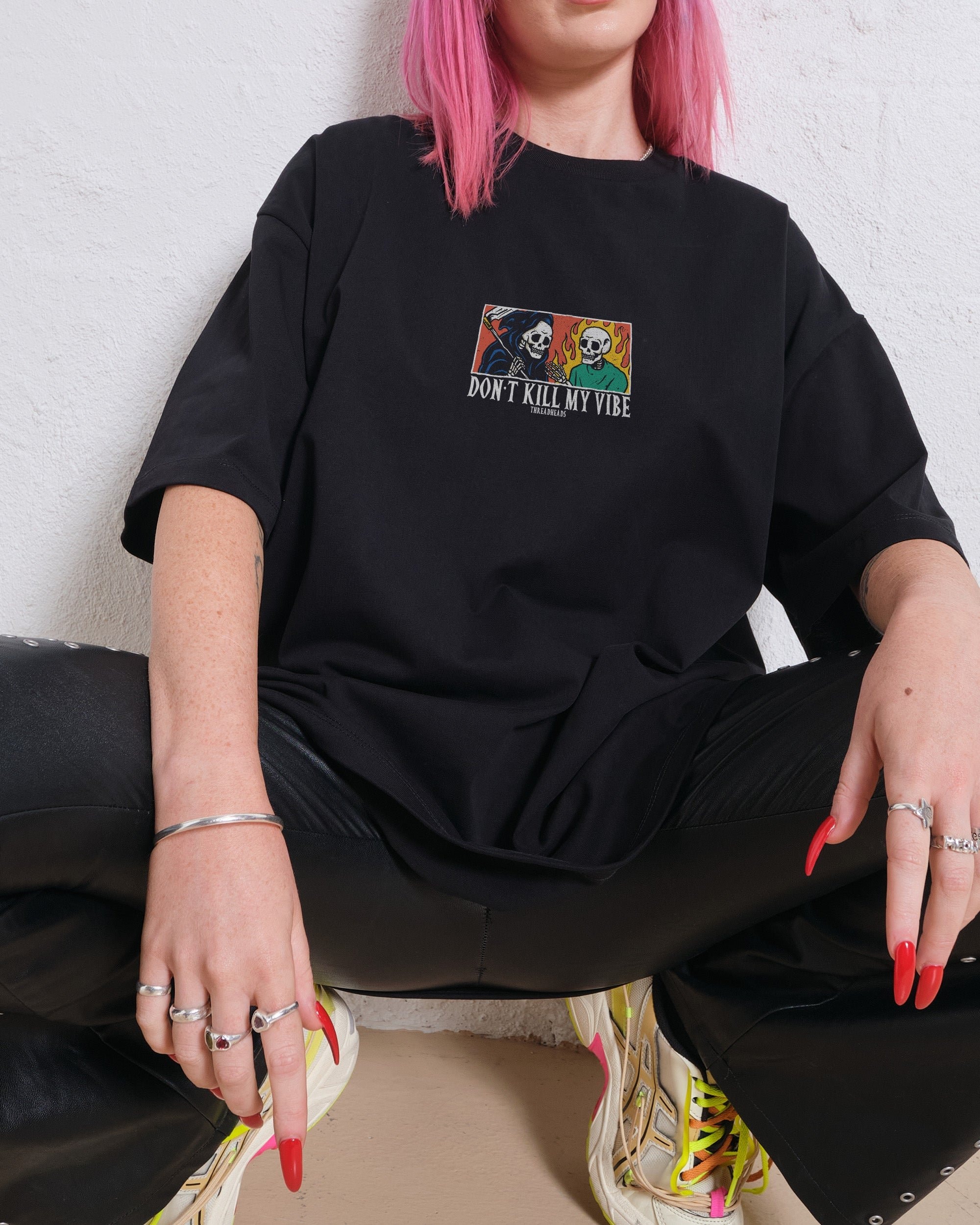 Don't Kill My Vibe Oversized Graphic Tee - Unisex 90s Boxy Fit 100% Combed Cotton
