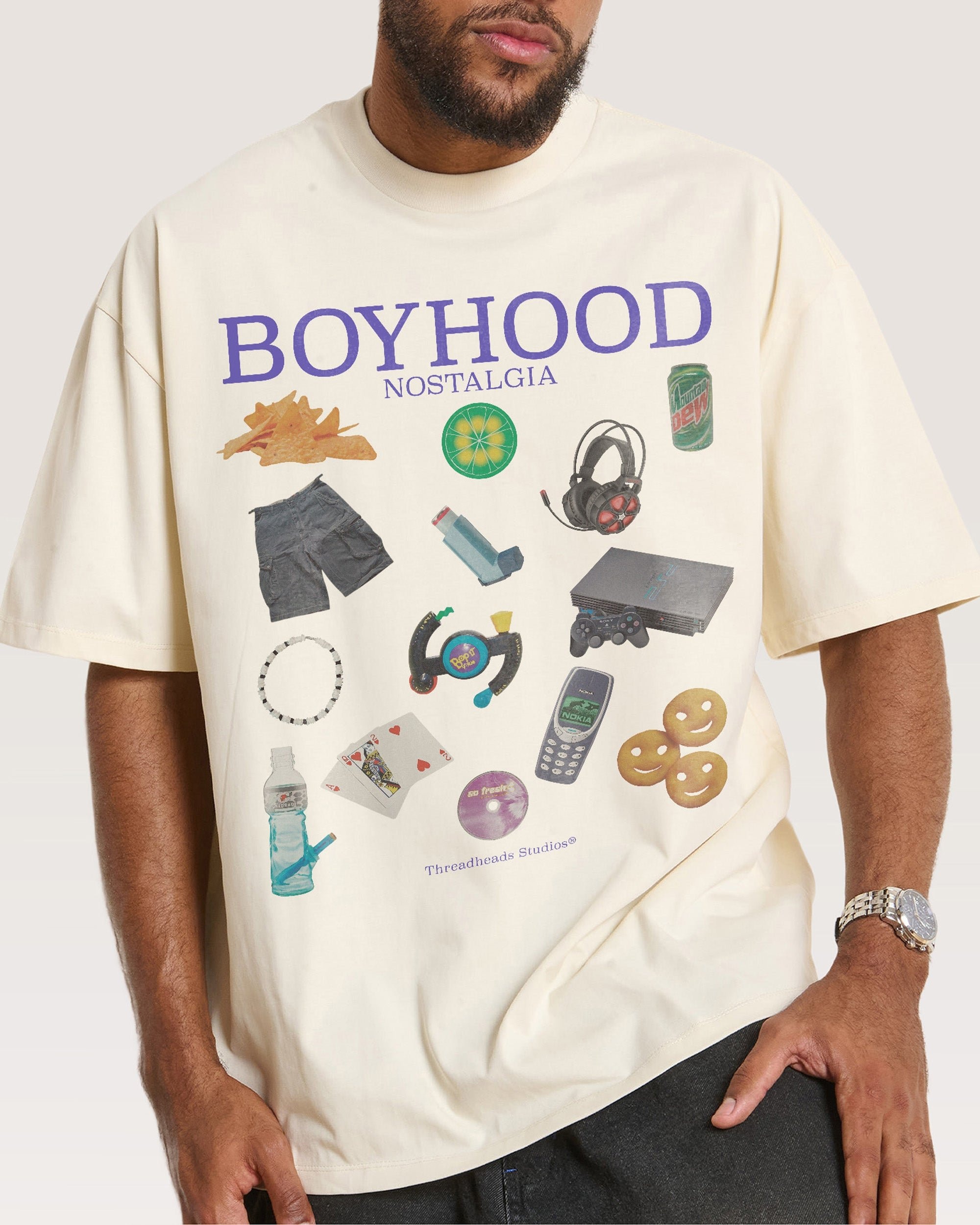 Boyhood Nostalgia Oversized Graphic Tee - Threadheads 90s Boxy Fit 100% Combed Cotton