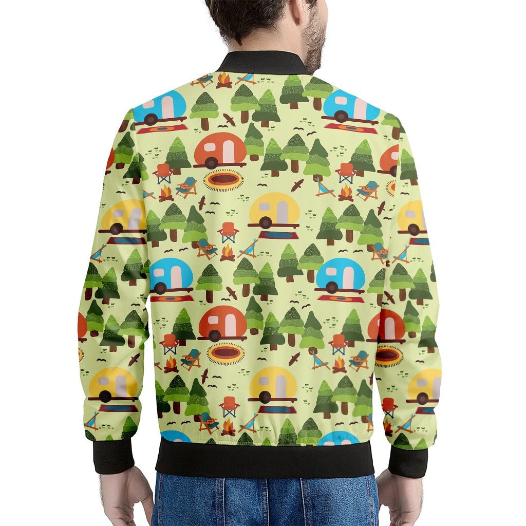 Camping Picnic Pattern Print Men's Bomber Jacket - Premium Polyester Blend