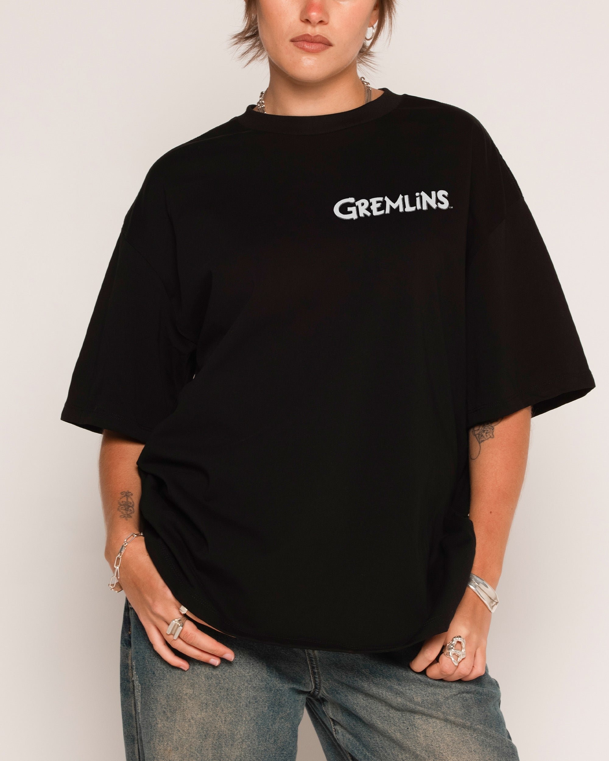 Boys Night Gremlins Oversized Graphic Tee - 90s Boxy Fit Heavyweight Cotton