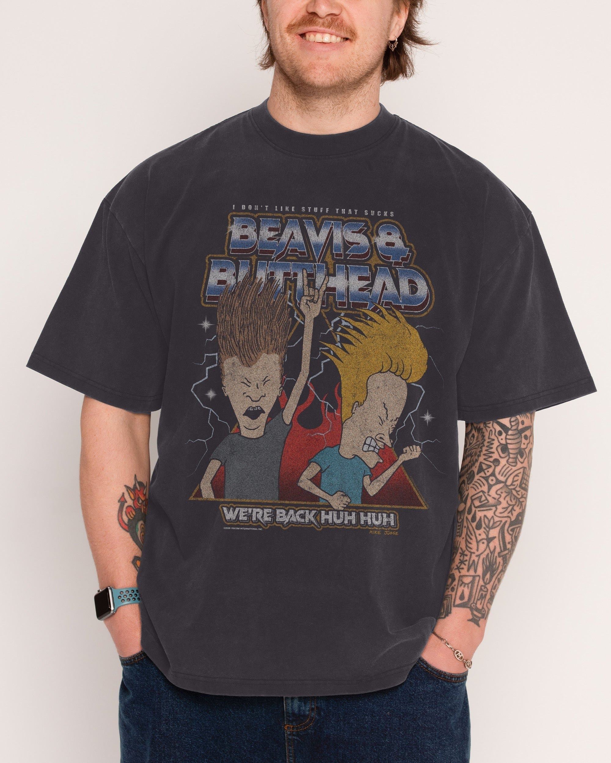 Heh Heh Metalheads Oversized Beavis and Butt-Head Graphic Tee - Unisex 100% Combed Cotton