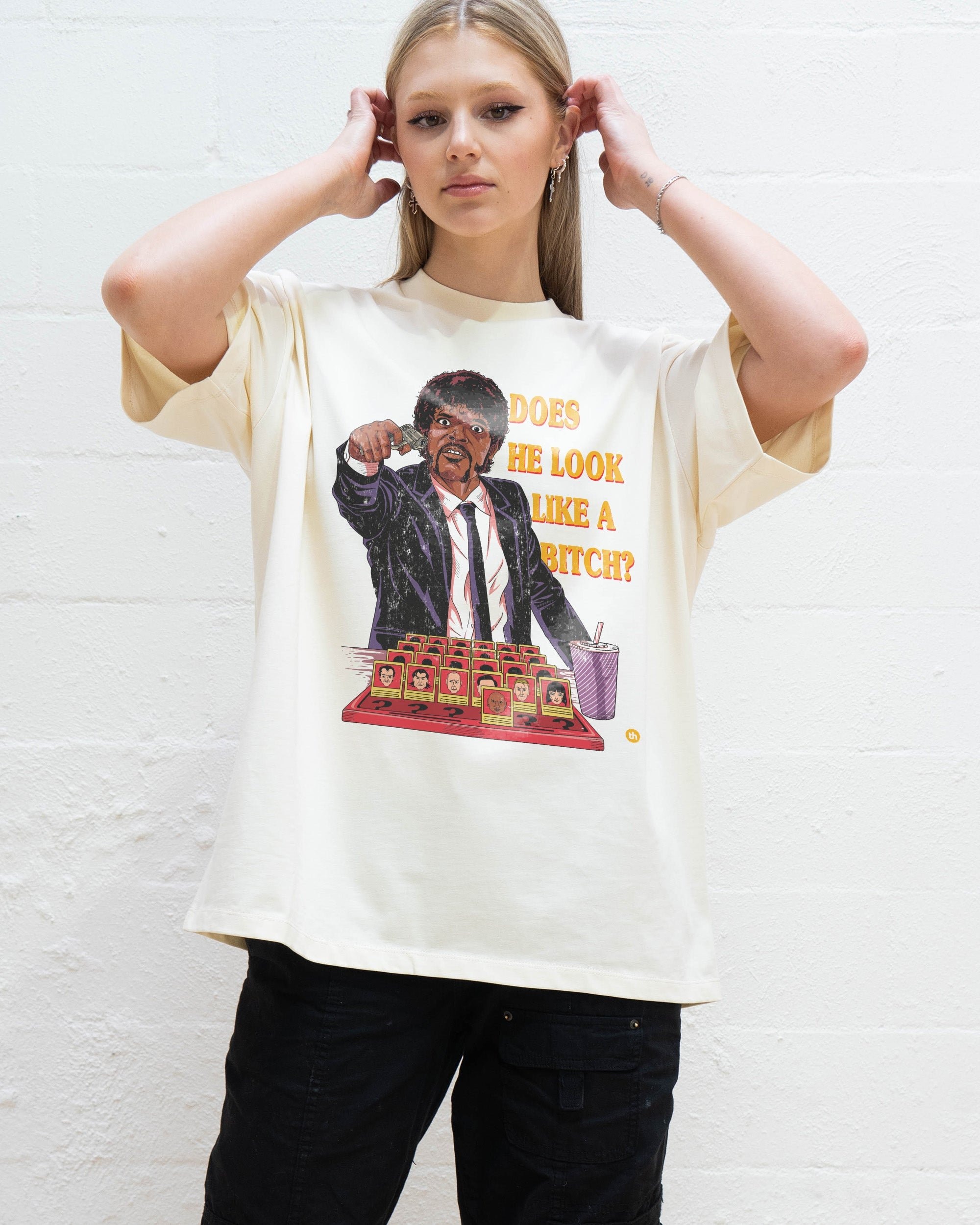 Does He Look Like a Bitch Oversized Graphic Tee - Unisex 100% Combed Cotton Heavyweight 275gsm