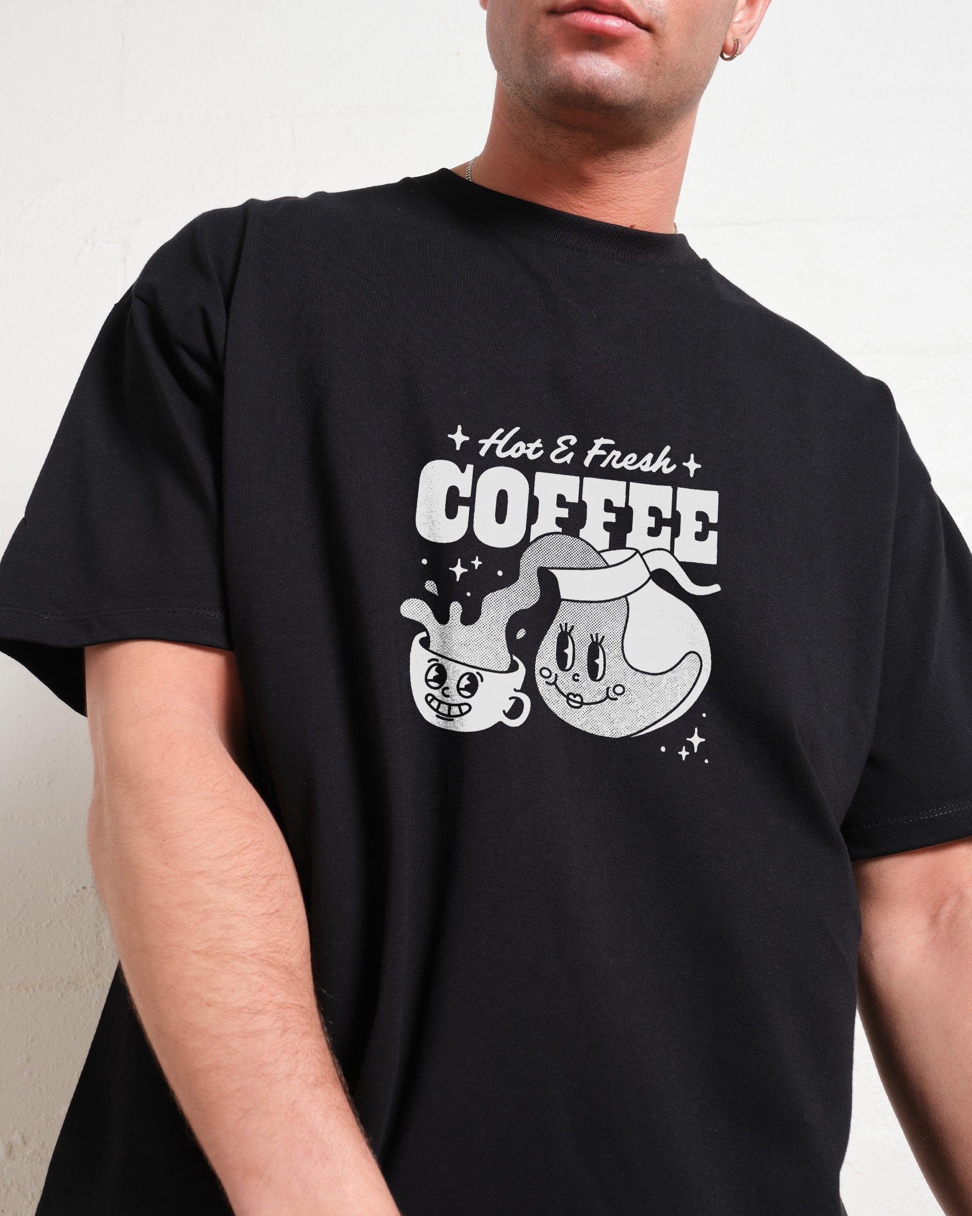 Hot & Fresh Coffee Oversized Graphic Tee - Unisex 90s Boxy Fit 100% Combed Cotton
