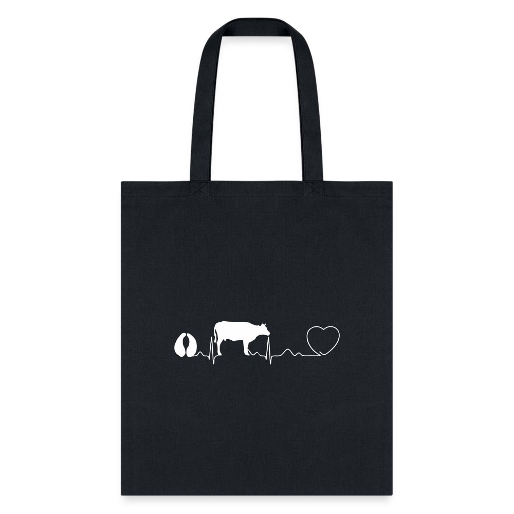 Cow Pulse Cotton Tote Bag - Large Animal Vet Design, 100% Cotton Canvas, 15.5x14.5 inches, Q-Tees