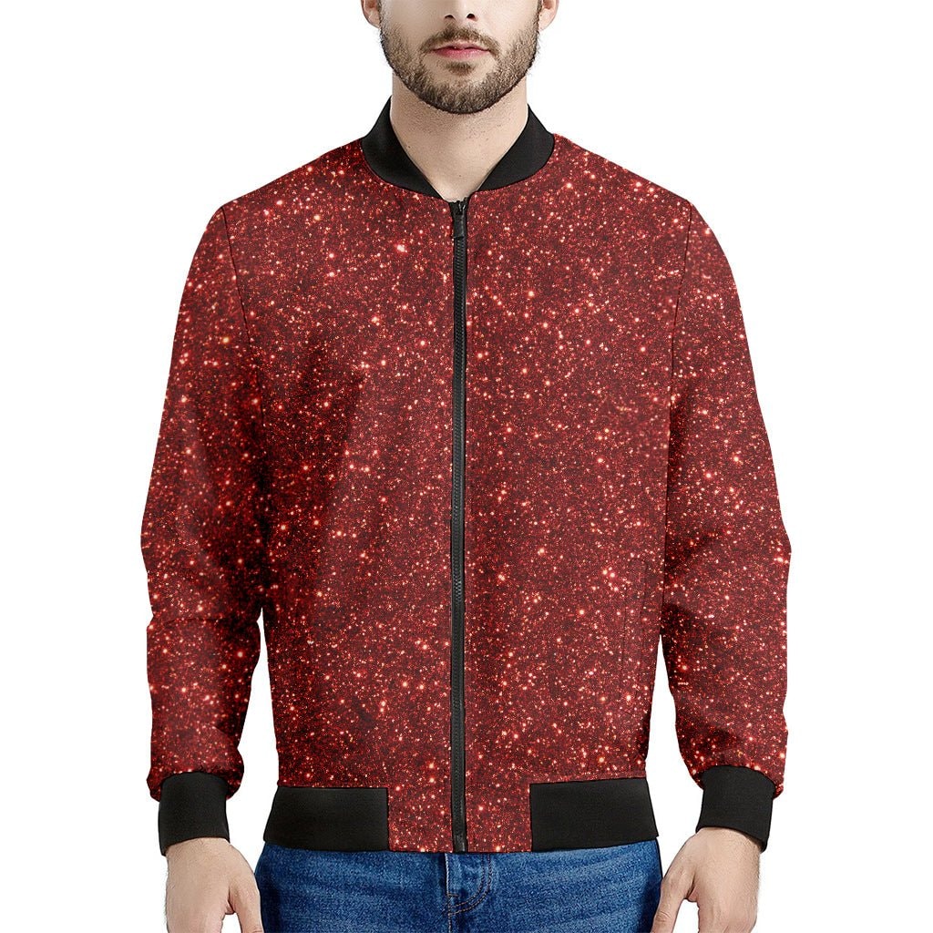 Burgundy Glitter Print Men's Bomber Jacket - Premium Polyester Blend