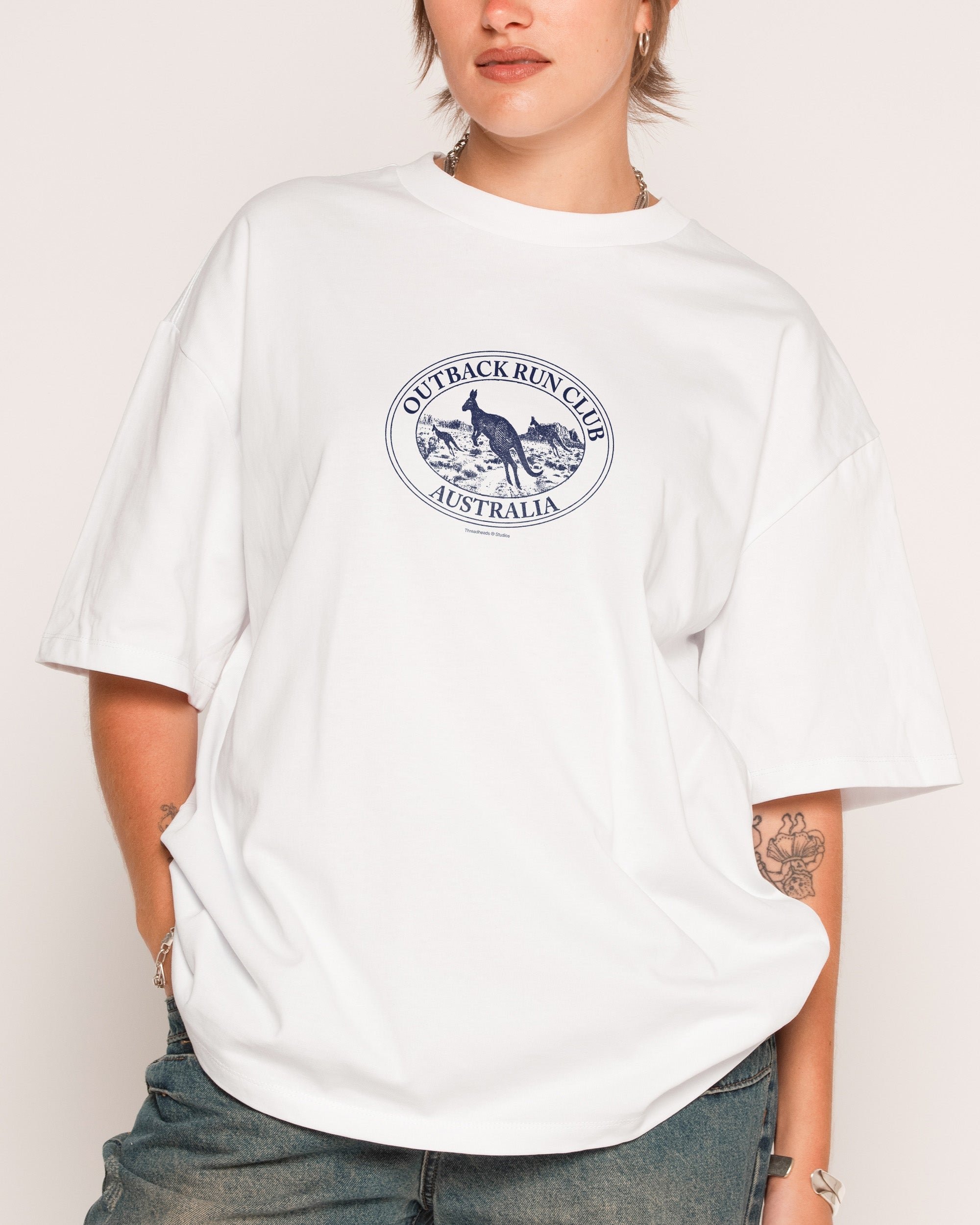 Kangaroo Outback Run Club Oversized Graphic Tee - Threadheads 90s Boxy Fit Combed Cotton