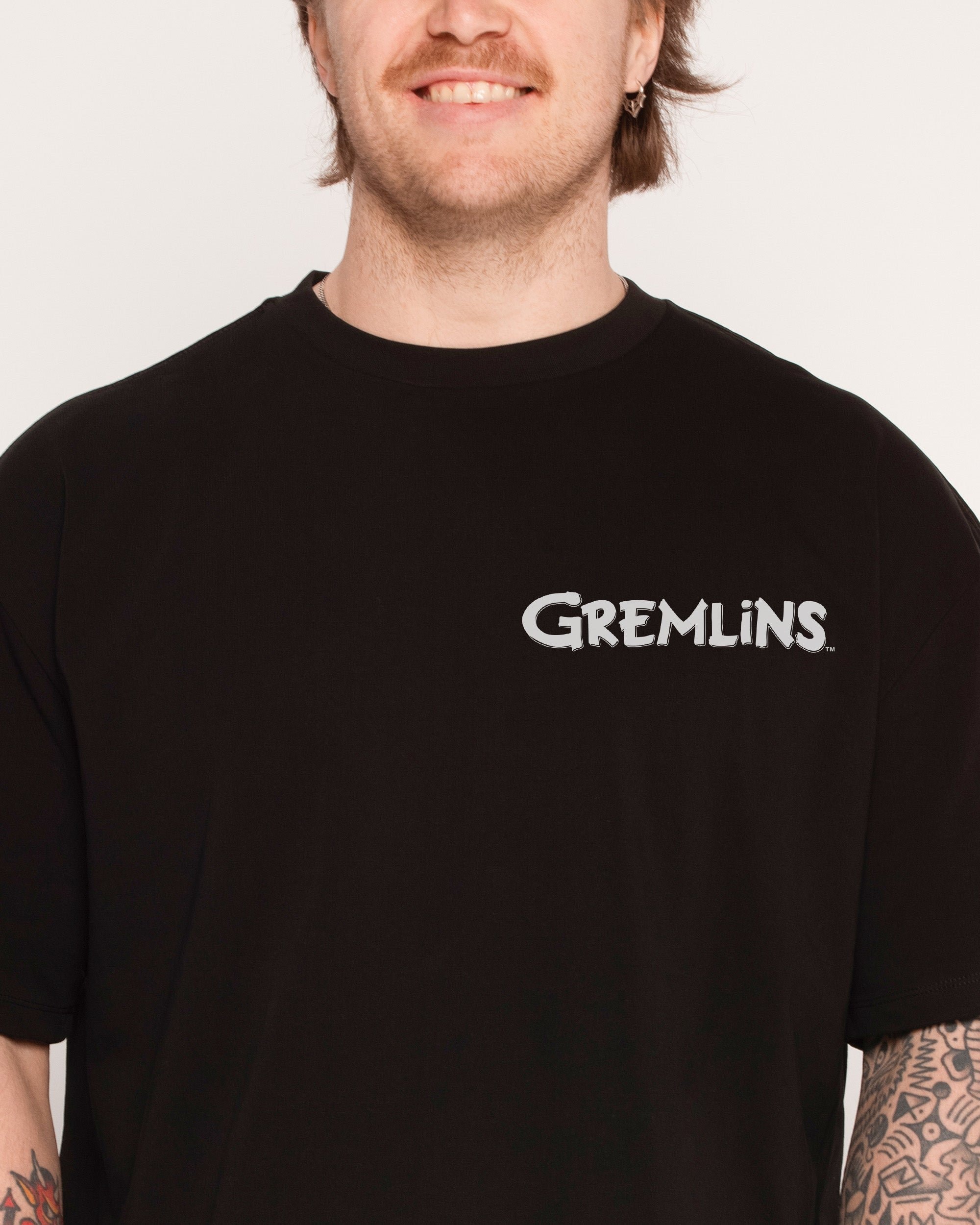 Boys Night Gremlins Oversized Graphic Tee - 90s Boxy Fit Heavyweight Cotton